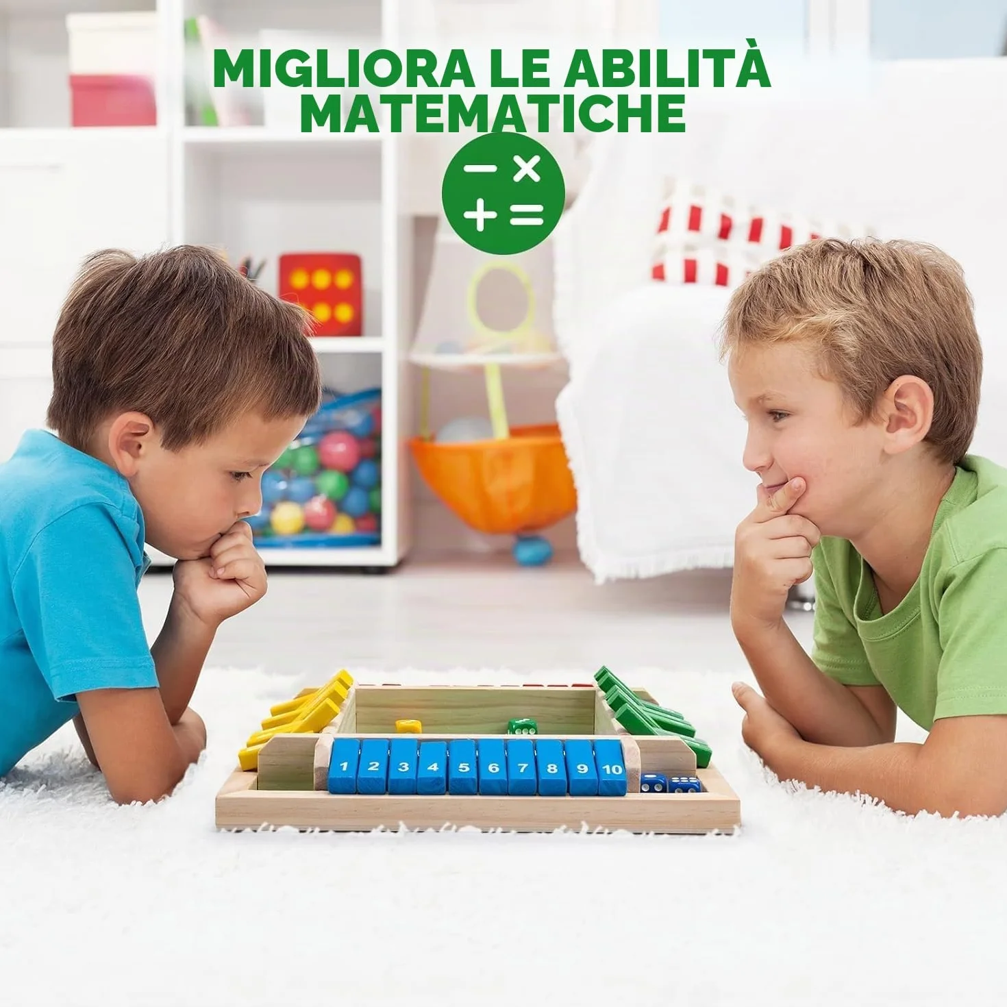 Shut the Box in Legno 2-4 Giocatori - Gioco da Tavolo Con 8 Dadi per Matematica - Set Completo per Bambini, Adulti, Famiglia o Bar