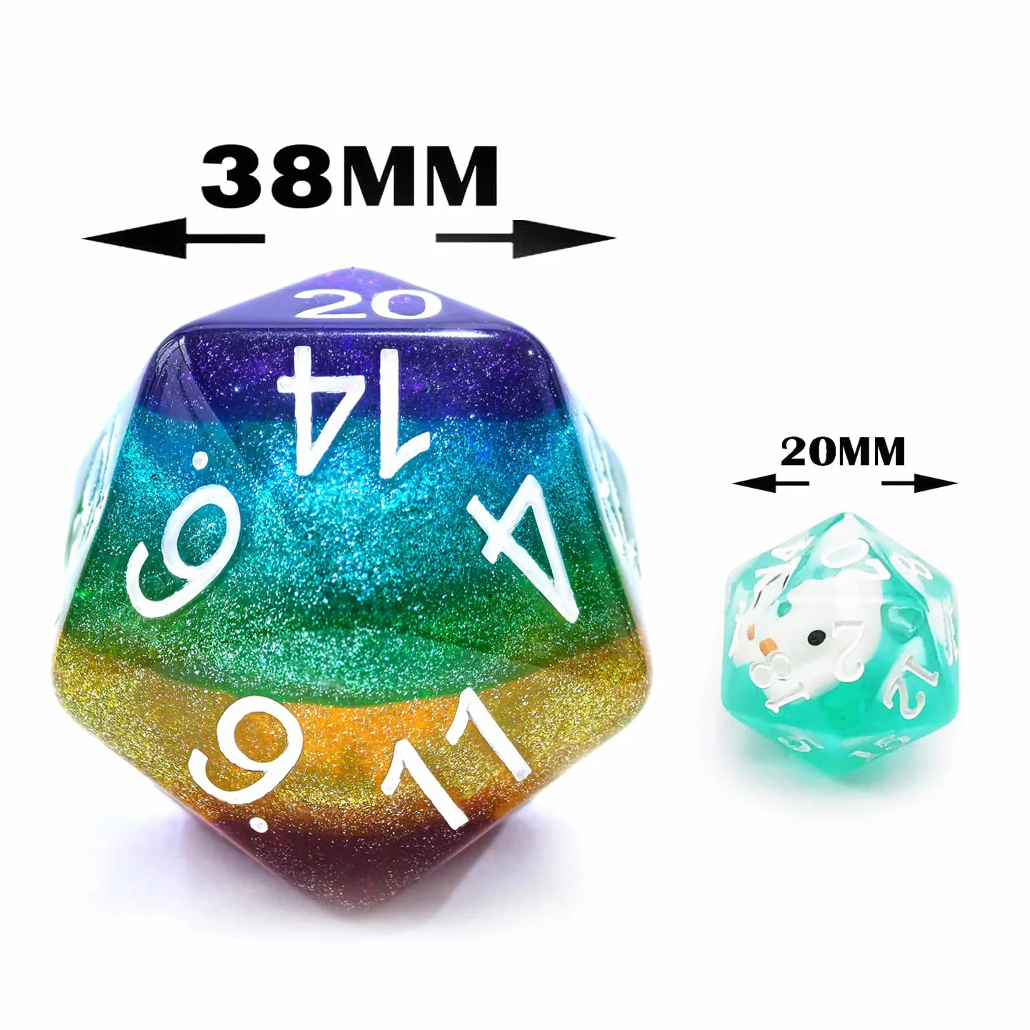 Bescon - Dadi jumbo a 20 facce da 3,8 cm in colorato design multistrato, dadi D20 di grandi dimensioni da 38 mm con molteplici strati e colori ricchi