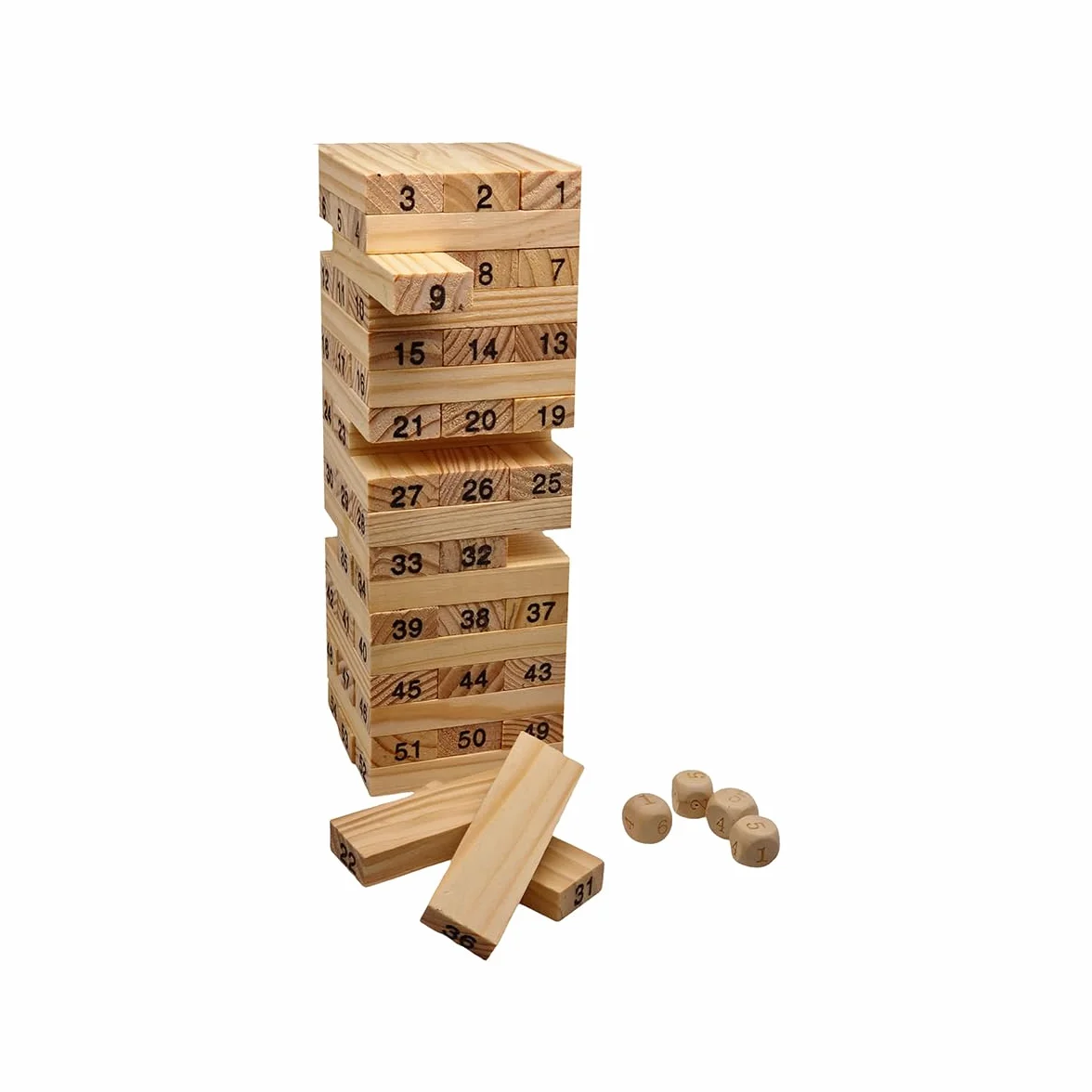 FAST WORLD SHOPPING – Gioco di Società Torre Traballante in Legno con 54 Mattoncini Numerati e Dadi da gioco, Giochi da Tavolo di Abilità e Concentrazione