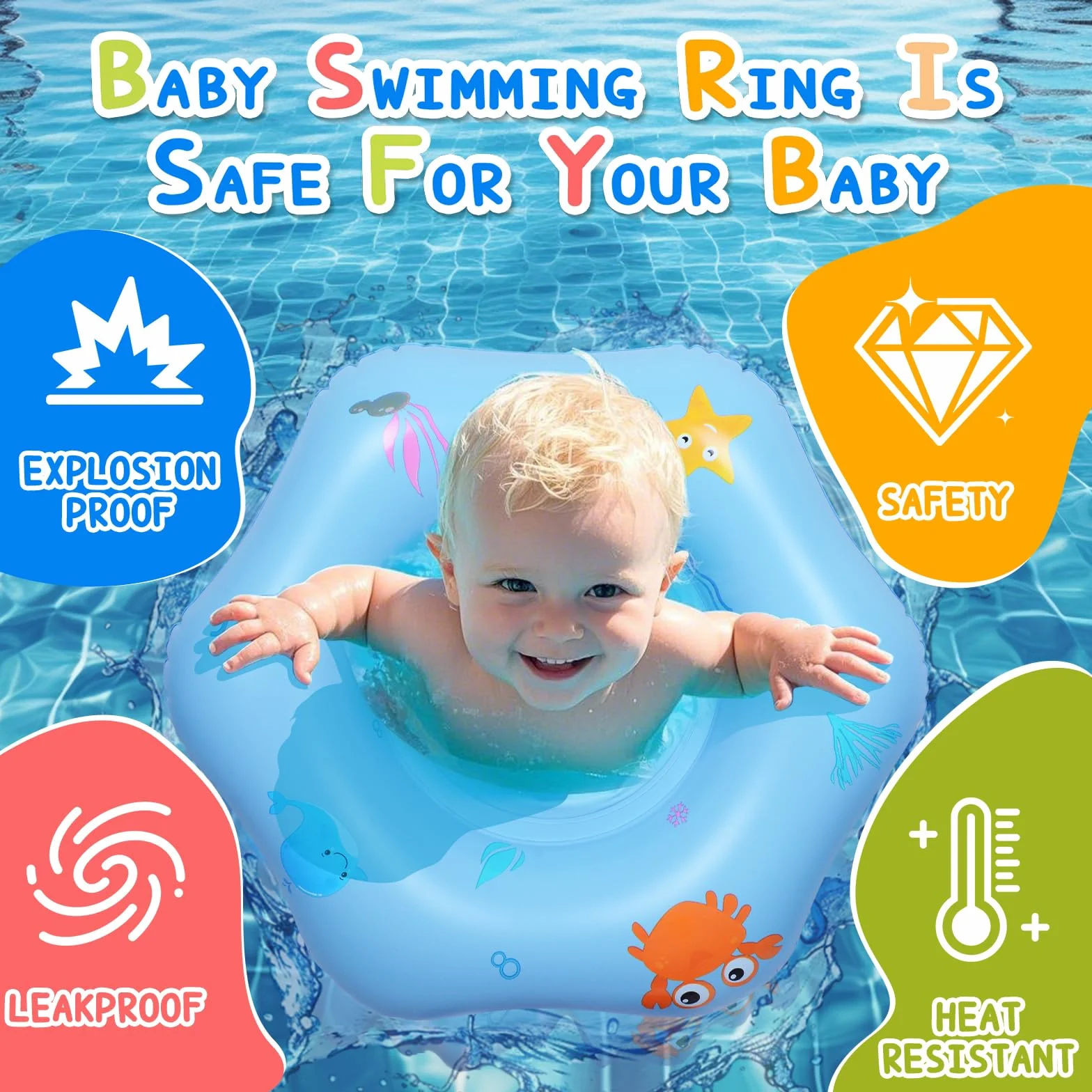 Salvagente per Bambini Gonfiabile con Sedile Materiale in PVC Salvagente per neonato da 12 Mesi a 36 Mesi Ottimo per Seggiolino per Bagnetto, Piscina