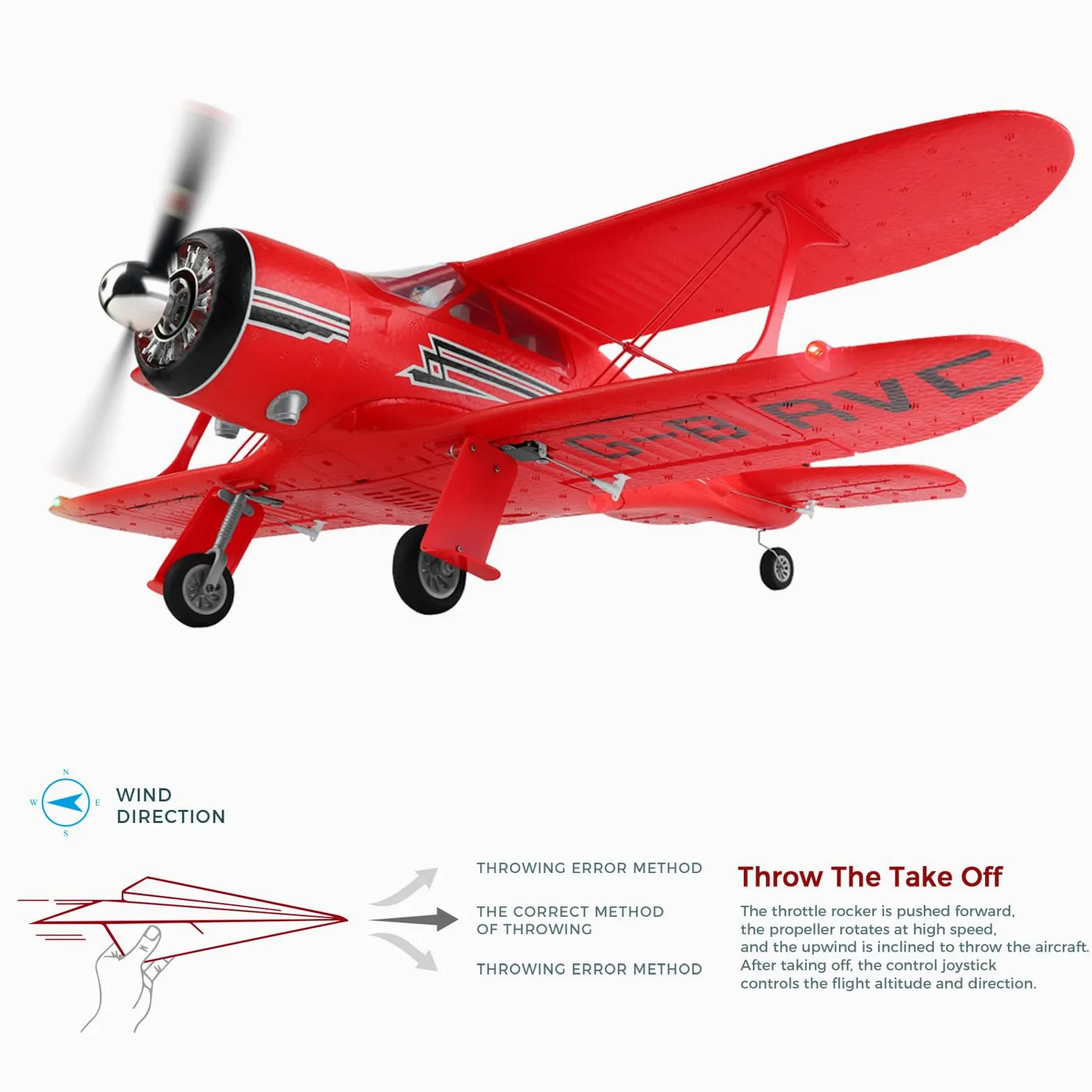 RC Aereo Wltoys A300 Aereo radiocomandato 2,4 GHz giroscopio a 6 assi 6 g volo orizzontale 3D stunt luci LED allarme batteria scarica regalo per bambini adulti rosso