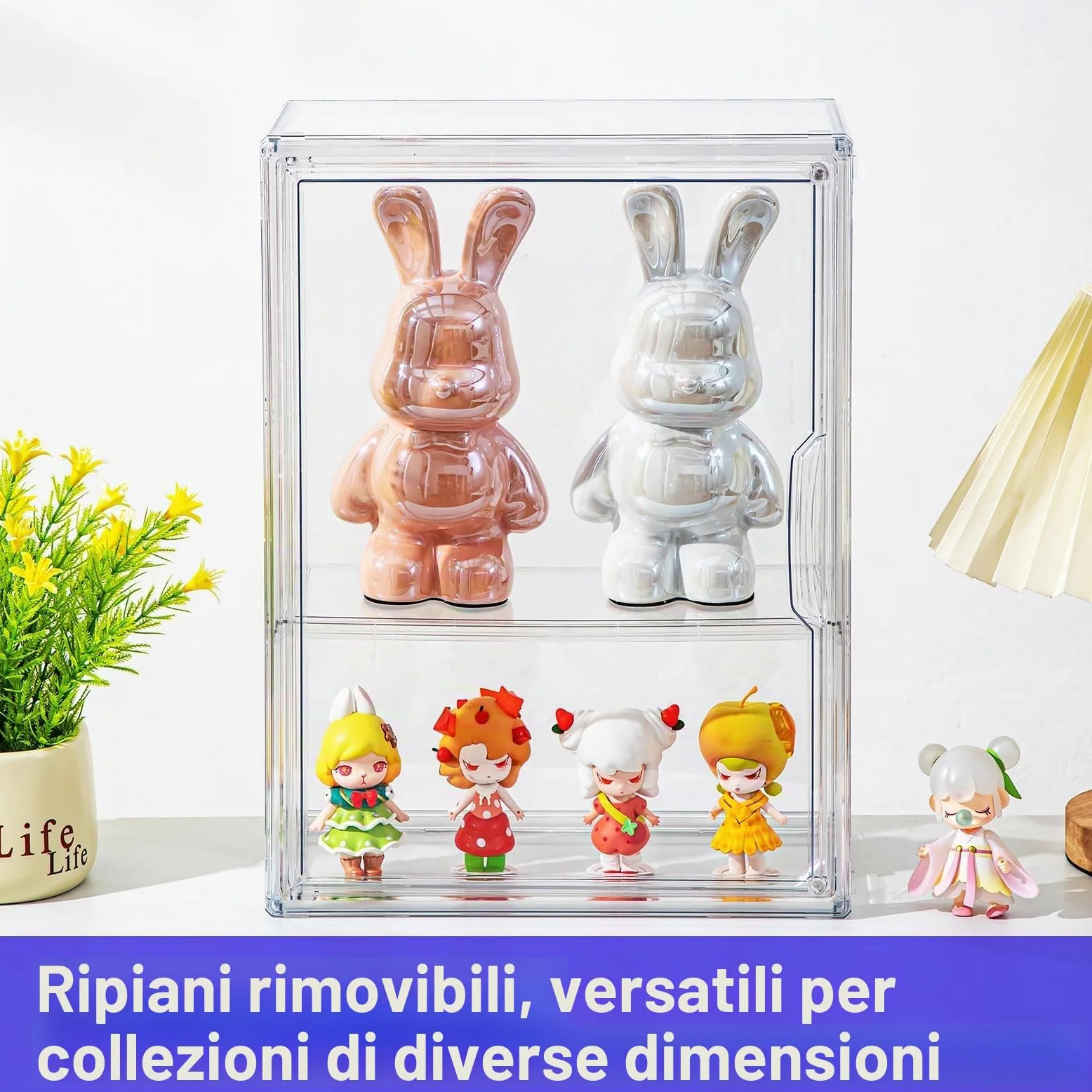 Confezione da 2 vetrine acriliche da collezione, vetrina trasparente in miniatura per figurine, montaggio a parete o scrivania, organizer per armadio a 3 livelli, vetrina a