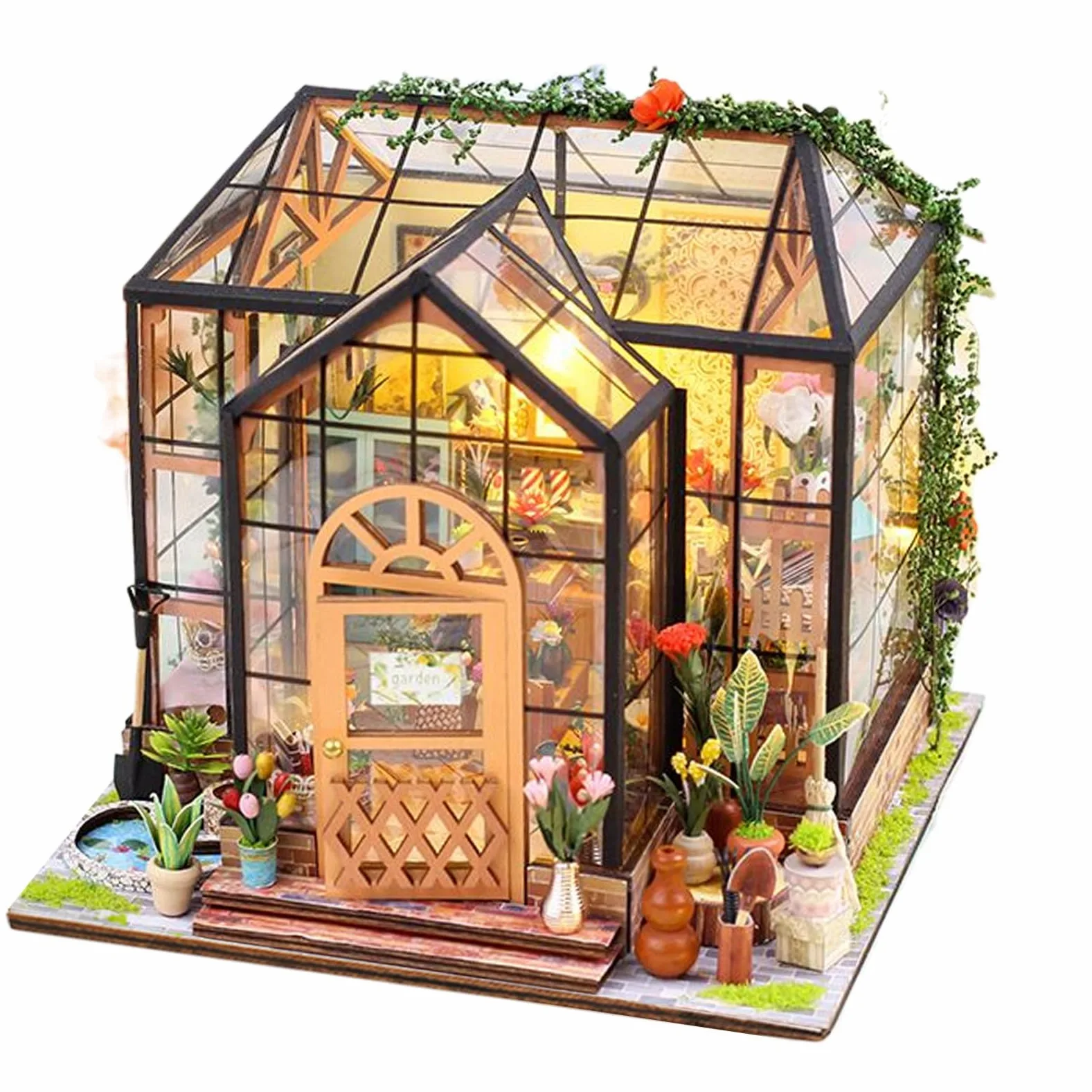 Kit Casa in Miniatura Artigianale 3D Serra in Legno Puzzle DIY | Kit Costruzione Serra con Mobili, Utensili e Colla Per Adulti, Progetti Decorazione Casa, Natale, Compleanno