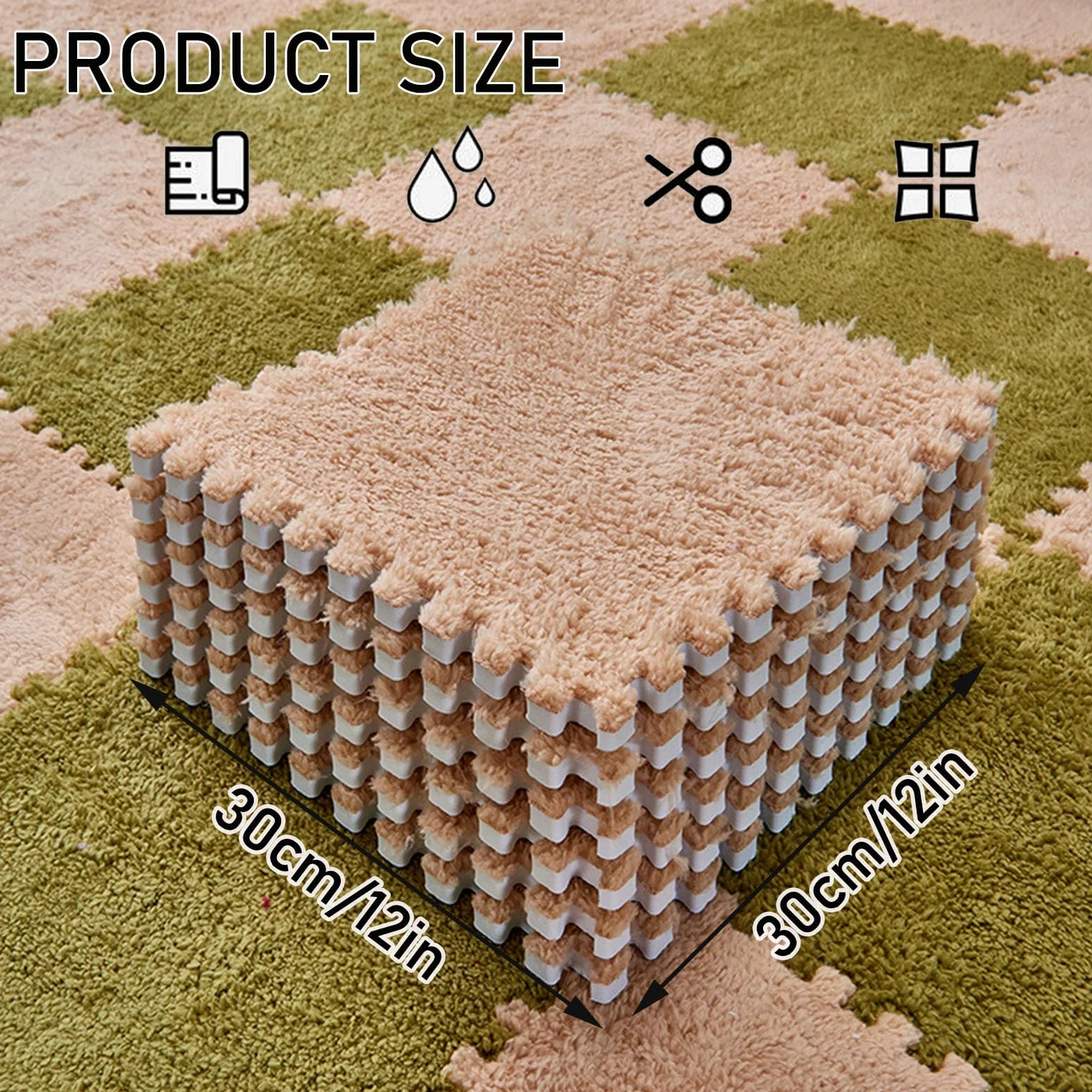 Splice Interlocking Carpet 20 Pezzi Quadrati Tappetino in Schiuma di Peluche, Tappeto Antiscivolo ad Incastro, Arredamento per la casa, Tappeto in Schiuma Antiscivolo,Gray+Light Blue
