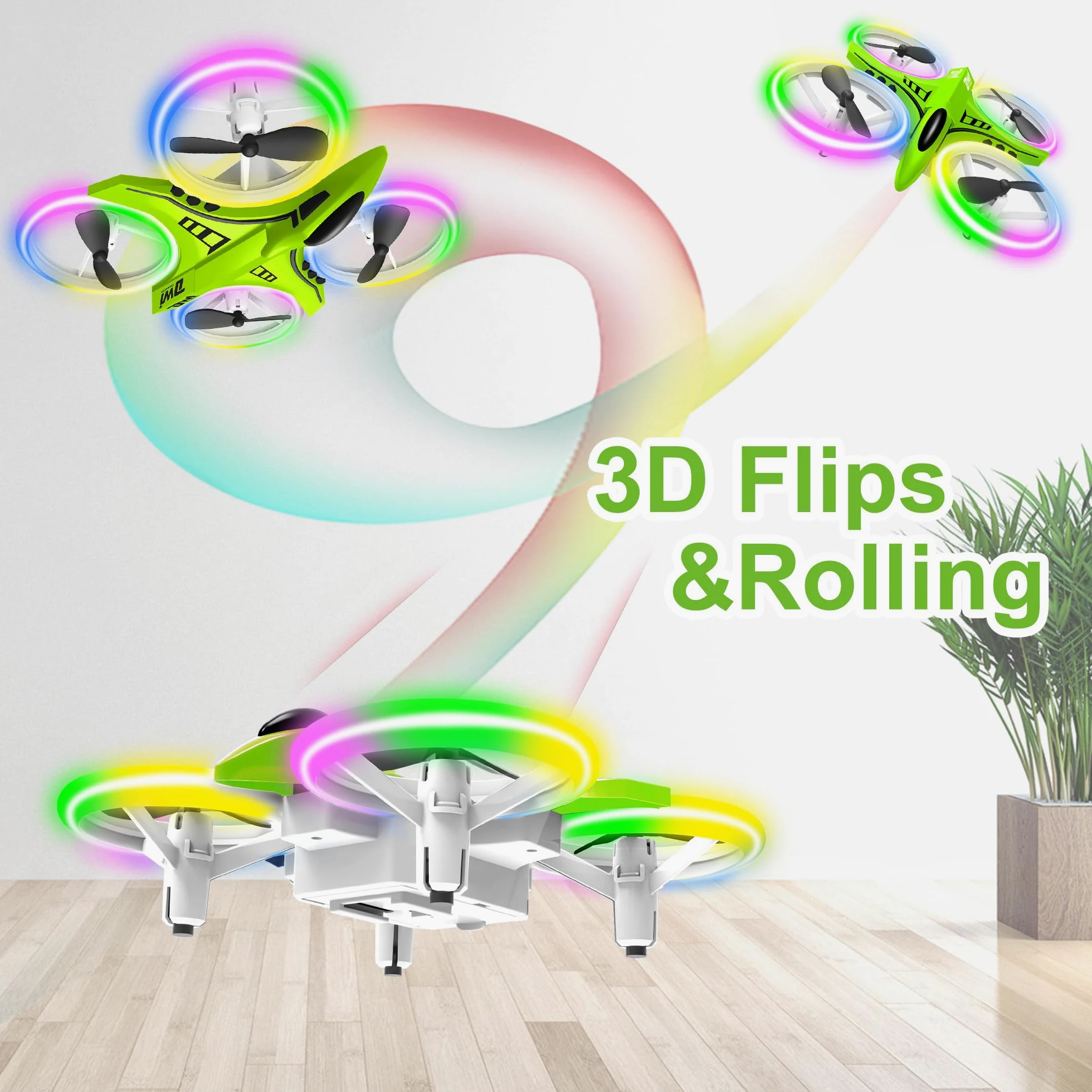 Dwi Dowellin Mini Drone for Kids Crash Proof LED Night Lights One Key Take Off Landing Flips RC Remote Control Small Flying Toys Drones for Beginners Boys and Girls Adults Nano Quadcopter, Green