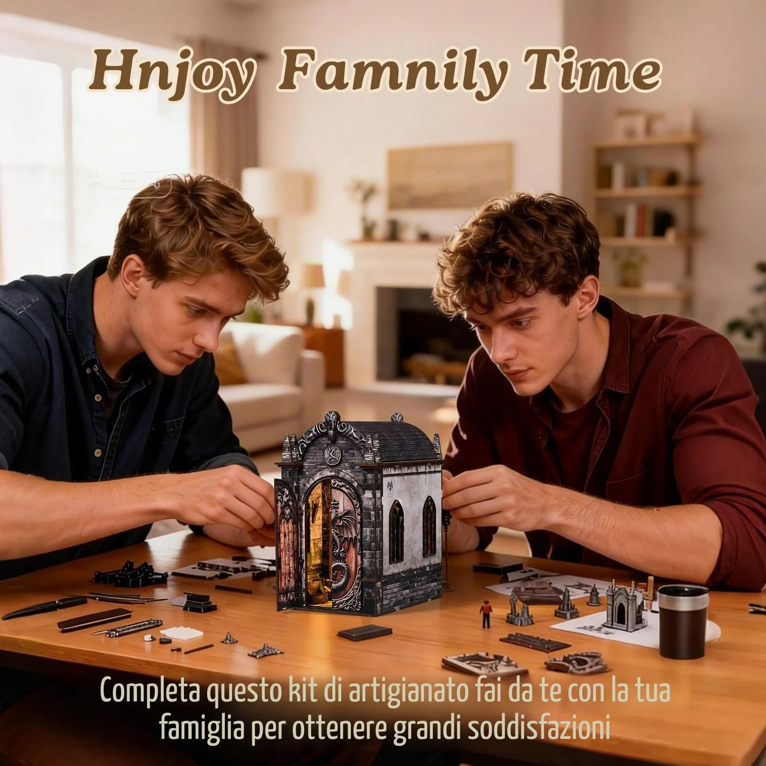 Book Nook Kit per adulti-Labirinto del Tesoro dei Draghi,Puzzle in miniatura 3D fai da te in legno con luci LED,fermalibri in miniatura, decorazione per libreria,Idea Regalo Creativa