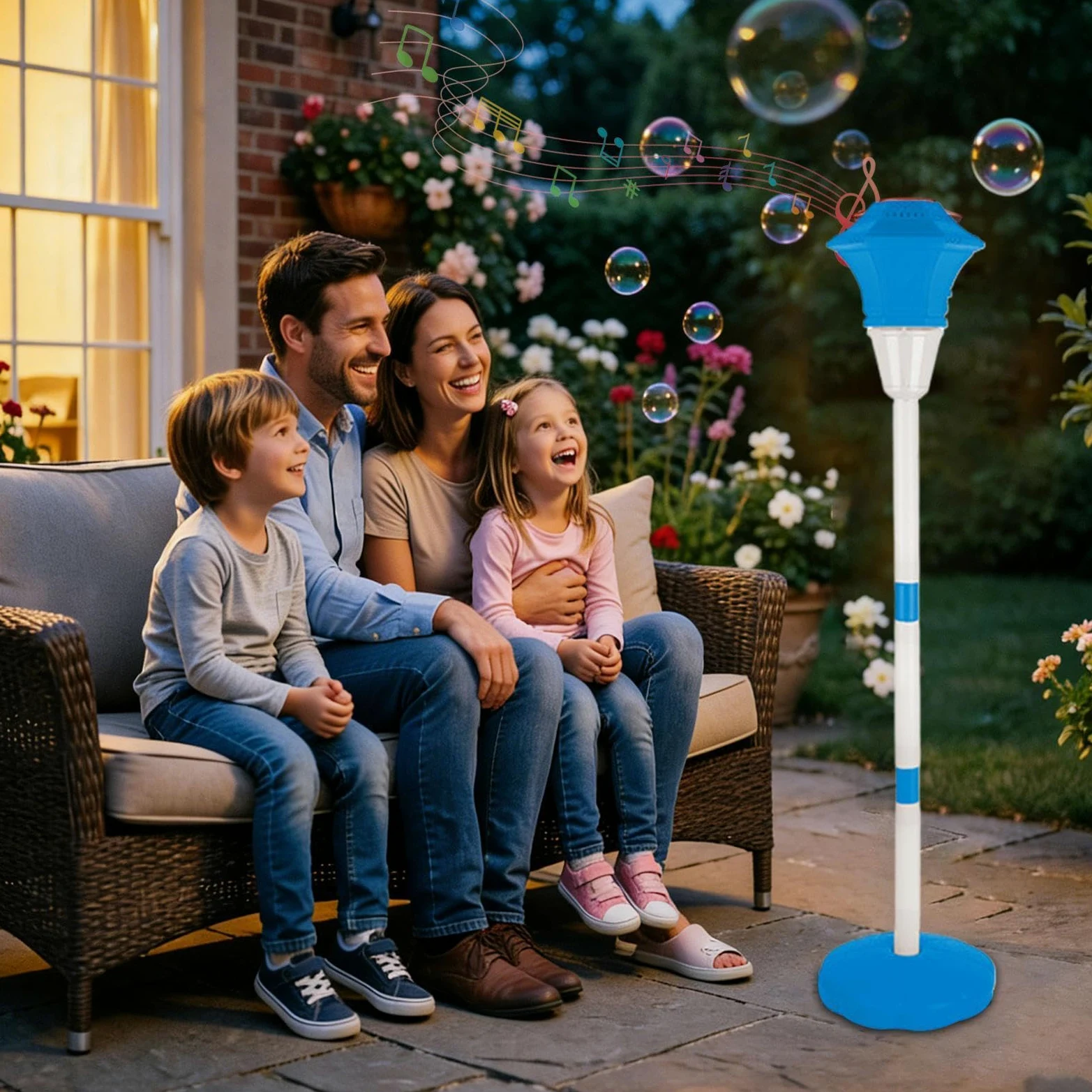 Macchina bolle bacchetta Soffice giocattolo ricaricabile 10 fori a lampione | Con Musica E LED Da Terra Regolabile E Bacchetta Bolle Bambini In Piedi per