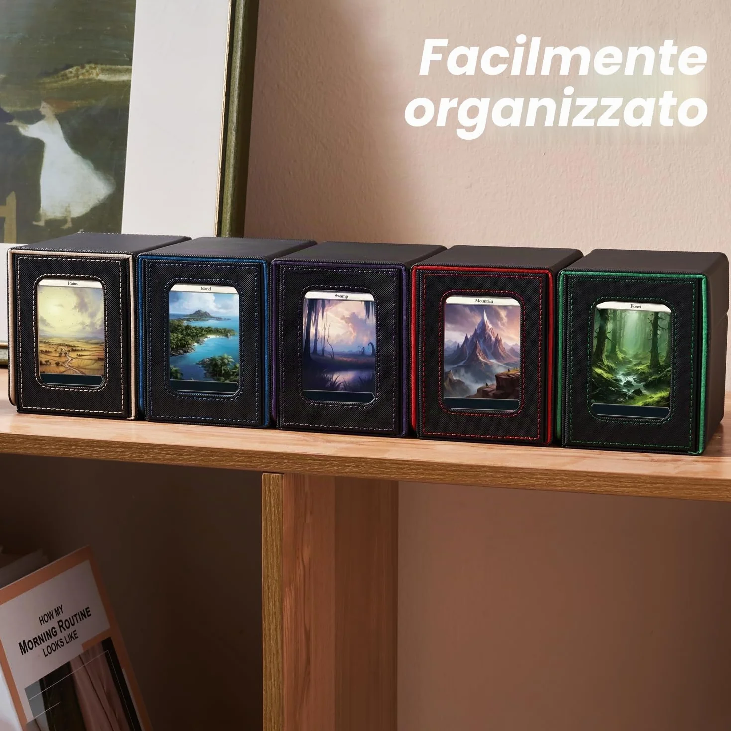 Mage Tech Commander Deck Box per MTG - Design Brevettato, Vetrina Commander, Adatta a 100 Carte Double-Sleeve, Porta Carte Magnetico da 35pt & Vassoio per Dadi - Nero/Viola