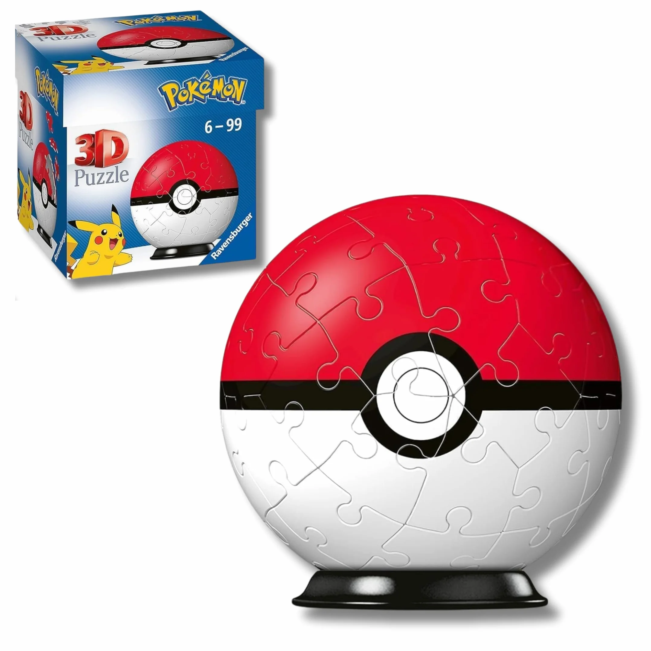 Ravensburger - Puzzle 3d Pokeball rossa 54 pezzi, Puzzle 3d bambini 6 anni o più, Giochi bambini 6 anni, Collezione Pokemon, Giochi divertenti, Idee regalo