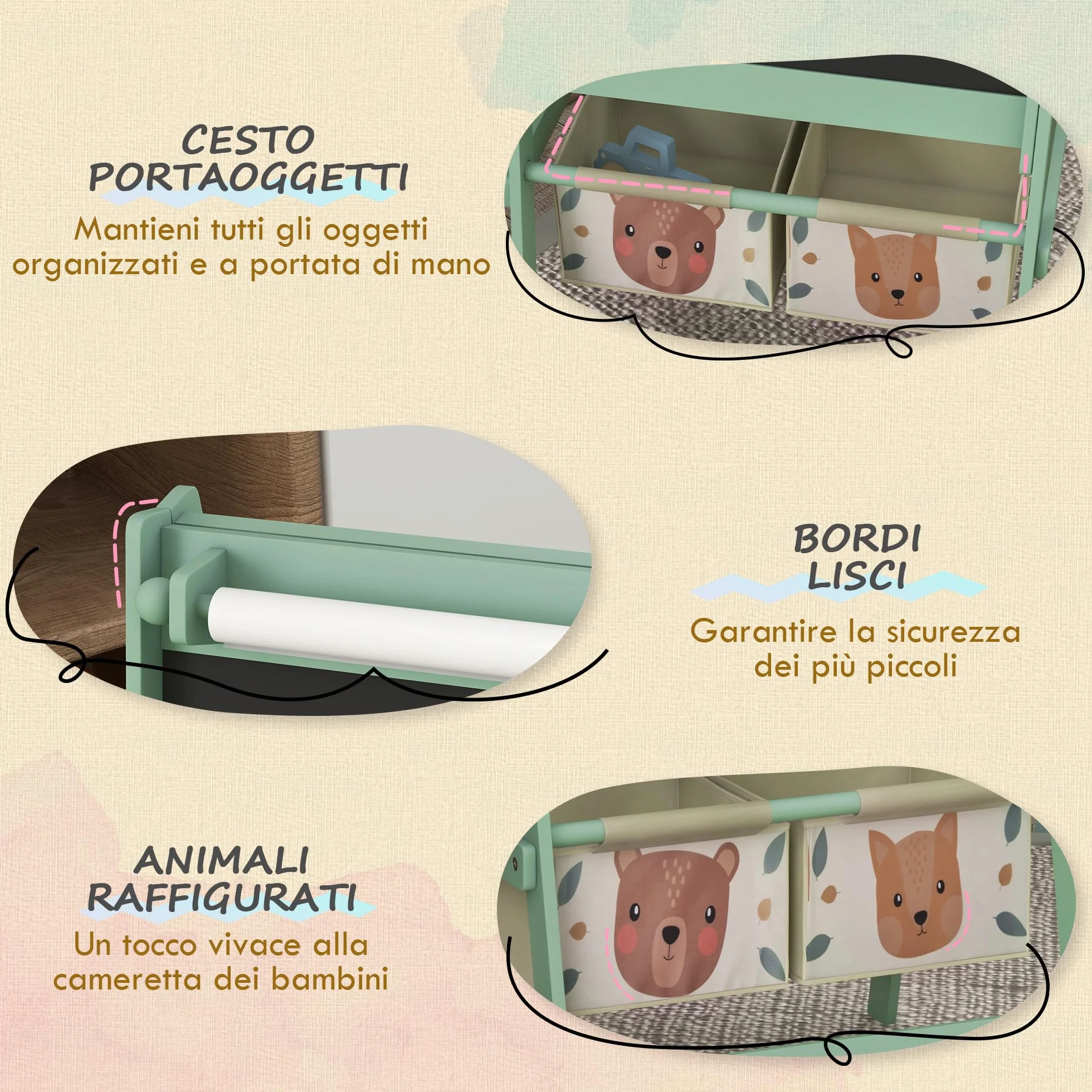 AIYAPLAY Lavagna per Bambini Cancellabile a Doppia Facciate con Rotolo di Carta e 2 Contenitori, Lavagna Bianco, Nero, Verde, Cavalletto Artistico in Legno 3-8 Anni