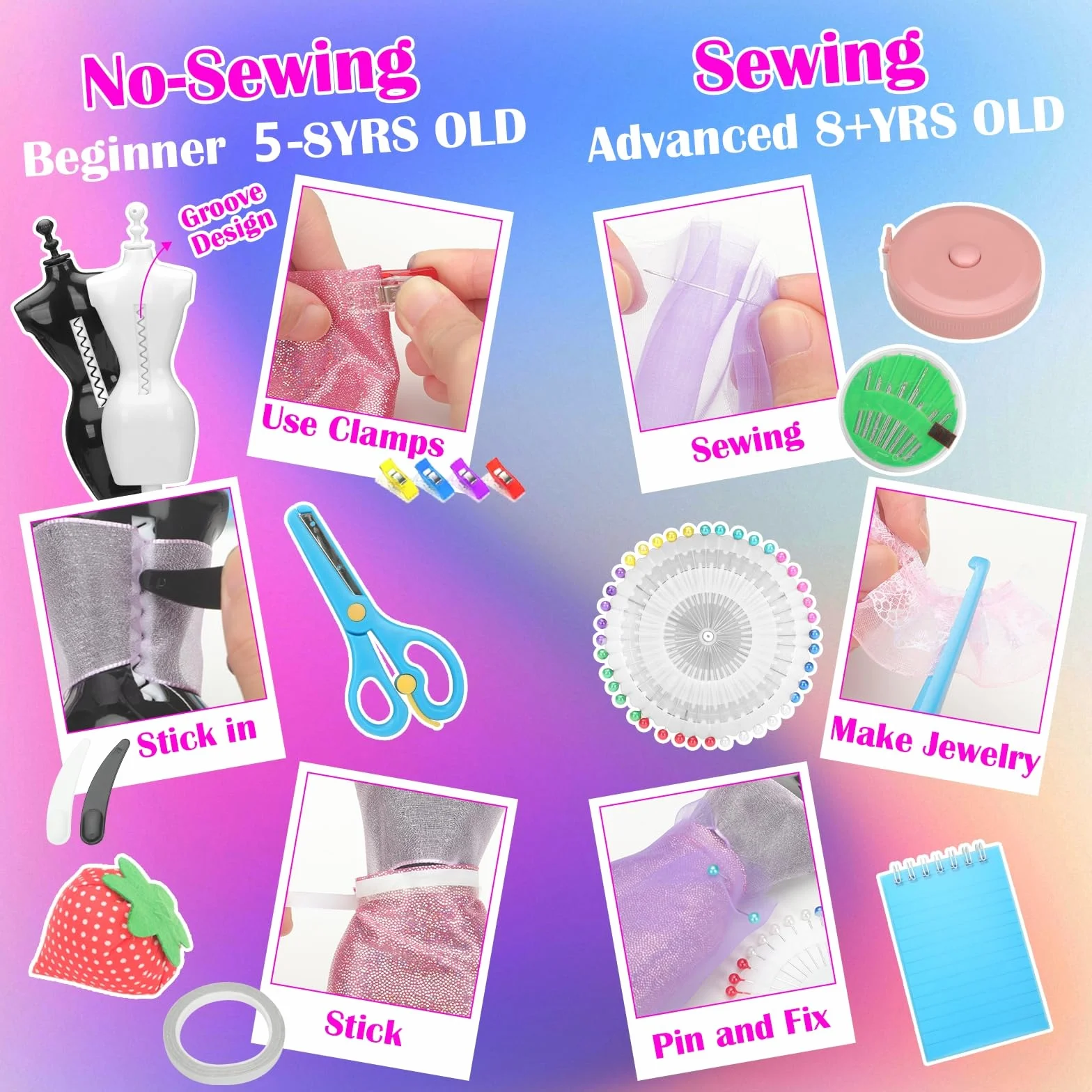 YOCOLE 1500+ Pezzi Fashion Designer Kit, 6 Manichini Moda Cucito Giochi Lavoretti Creativi Arte e Artigianato, Playset Manichino Stoffe Quaderno, Regalo Bambina 6 7 8 9 10 11 12+ Anni