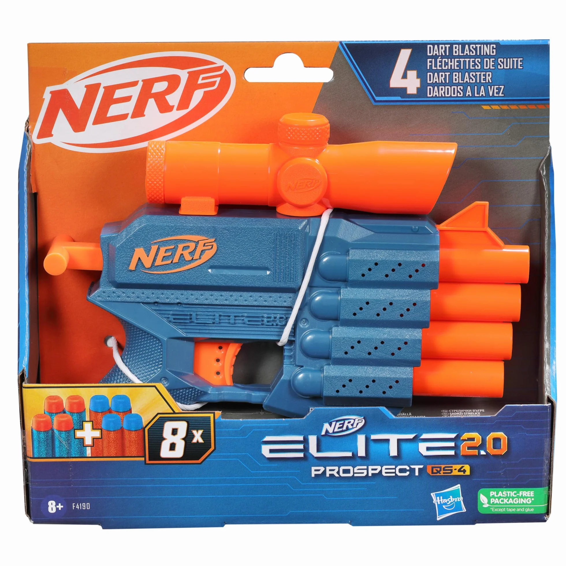 Nerf Elite 2.0 Prospect QS-4 Blaster, 8 dardi, mirino telescopico