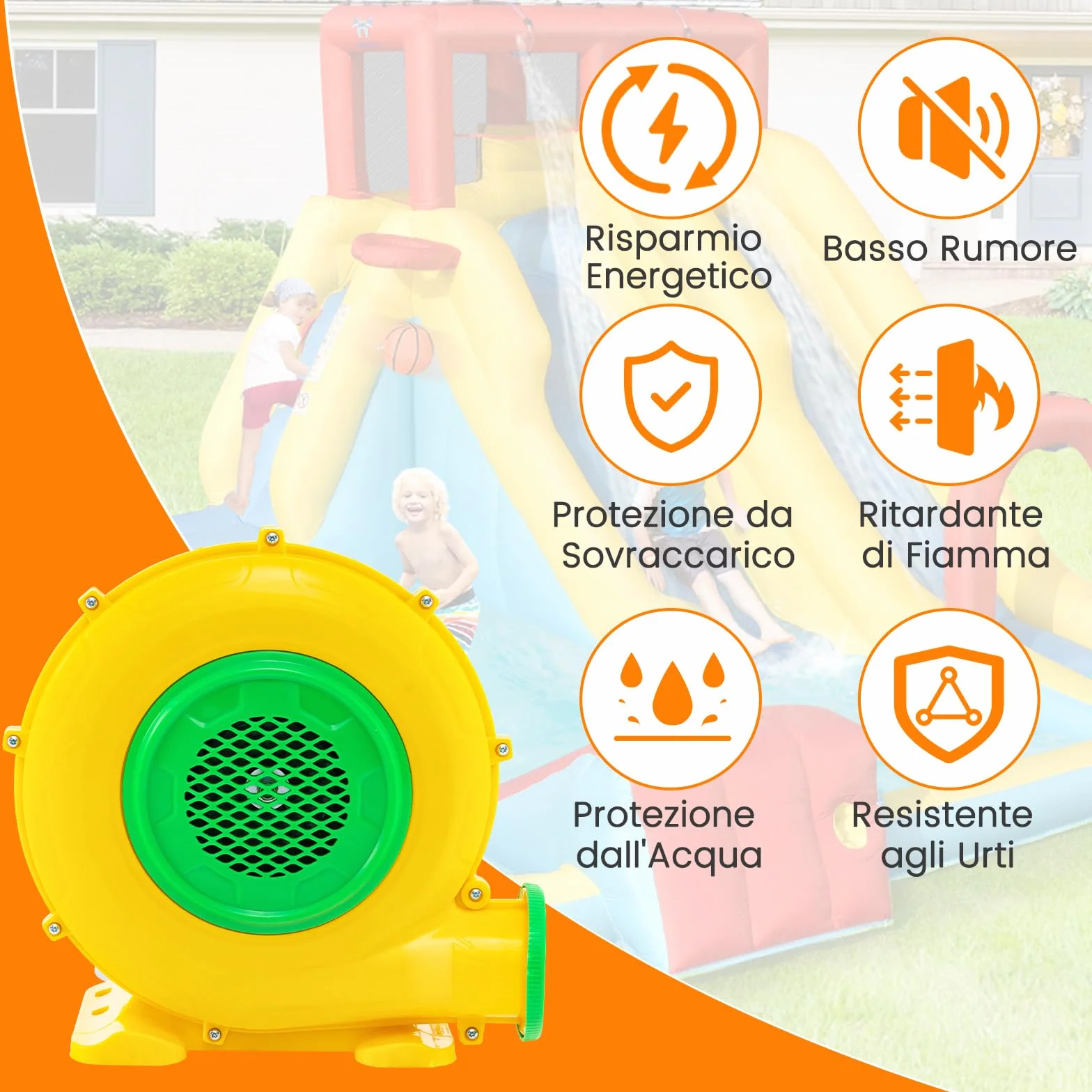 COSTWAY Ventilatore di Aria del Castello Gonfiabile, Soffiatore per Giochi Gonfiabili con Cavo di Alimentazione, per Castello Gonfiabile, Scivolo Acquatico e Giochi Gonfiabili (950W)