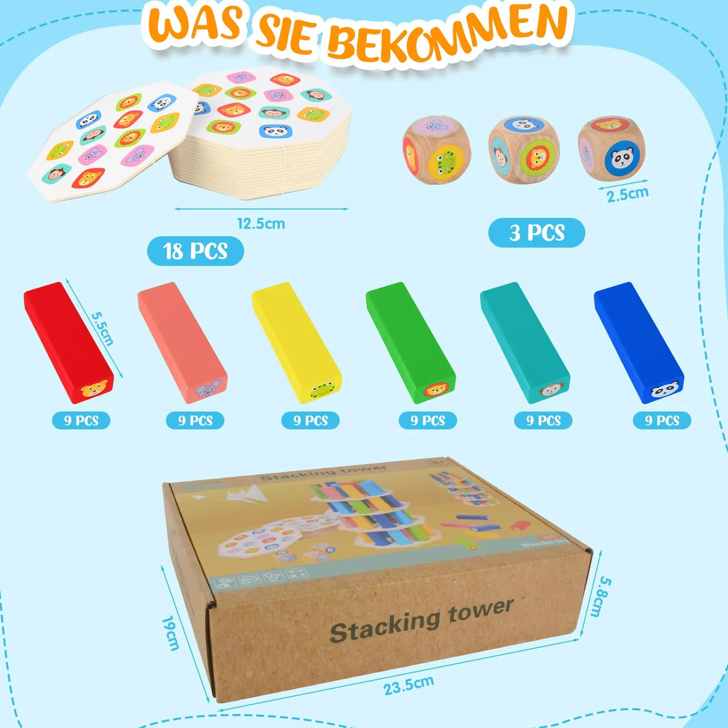 Torre Oscillante Impilabile in Legno, Gioco Educativo 4 in 1 per Bambini 3+ Anni, 75 Pezzi Blocchi Costruzioni Equilibrio, Gioco da Tavolo di Abilità, Bambini e Famiglia