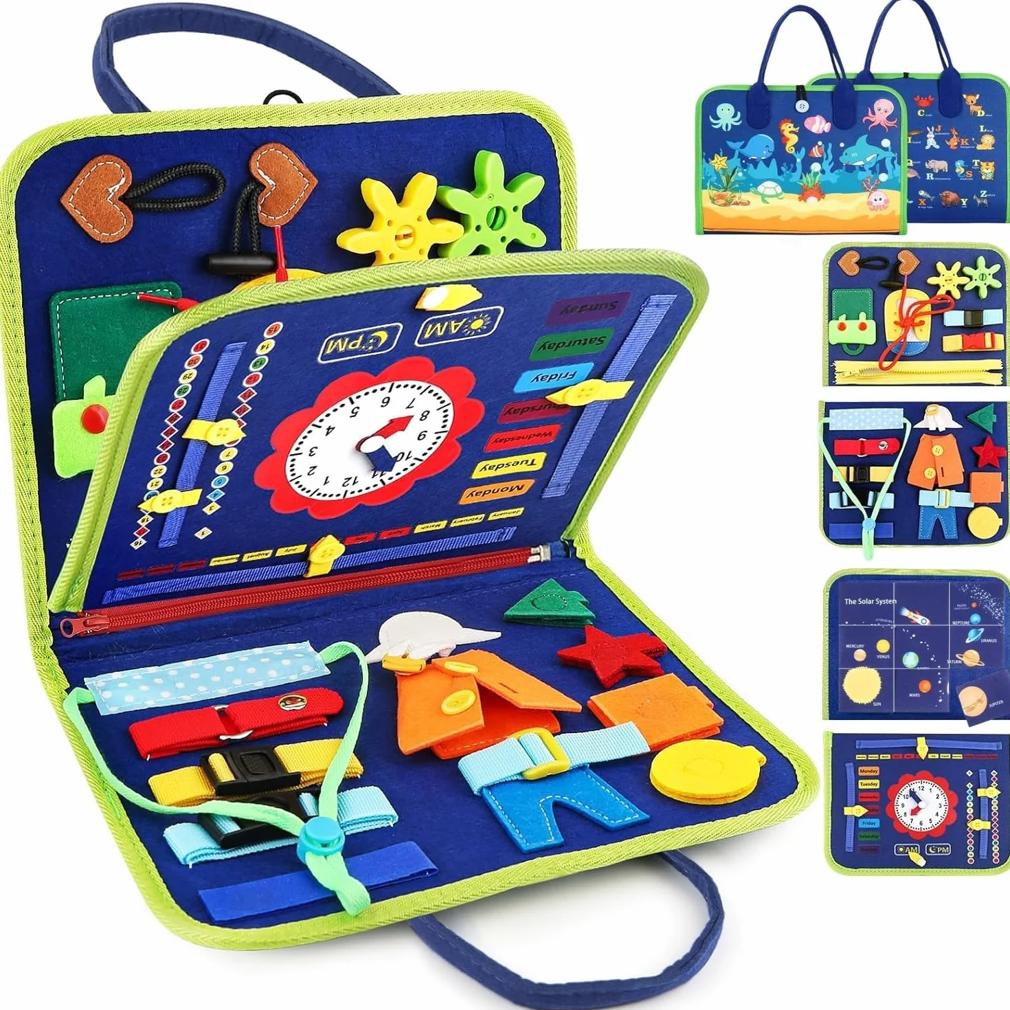 LATERN Giocattolo Montessori Busy Board per Bambini, 28CM x 21CM Tavola Sensoriale Educativa Per Attività Di Apprendimento Sviluppo Sensoriali Motorie Fini Per Bambino Regalo Aereo Auto Viaggio (Blu)