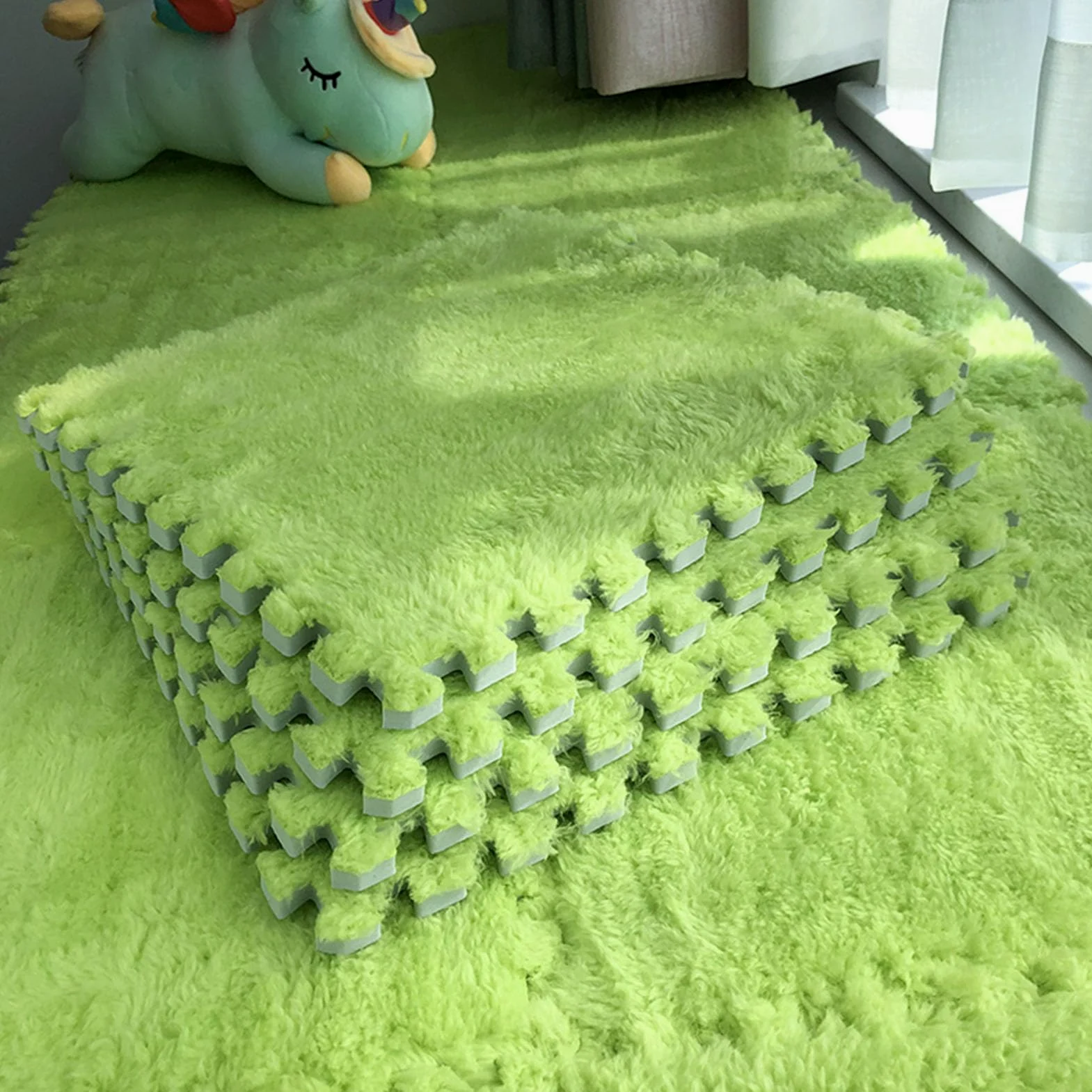 Piastrelle per tappeti a Incastro Splice, Tappetino Puzzle in Schiuma a Incastro da 20 Pezzi, Tappetino per Piastrelle Morbido e soffice, Tappeto da Arrampicata Quadrato,Green