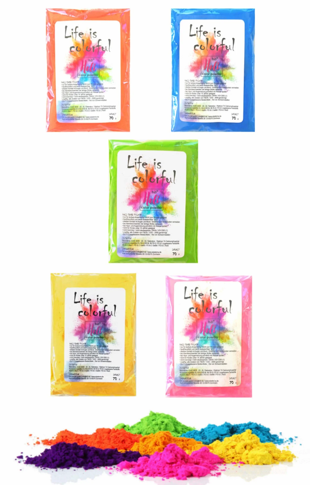 H2i Holi Powder Shooter - 7 cannoni in polvere colorata, con colori misti, 60 g