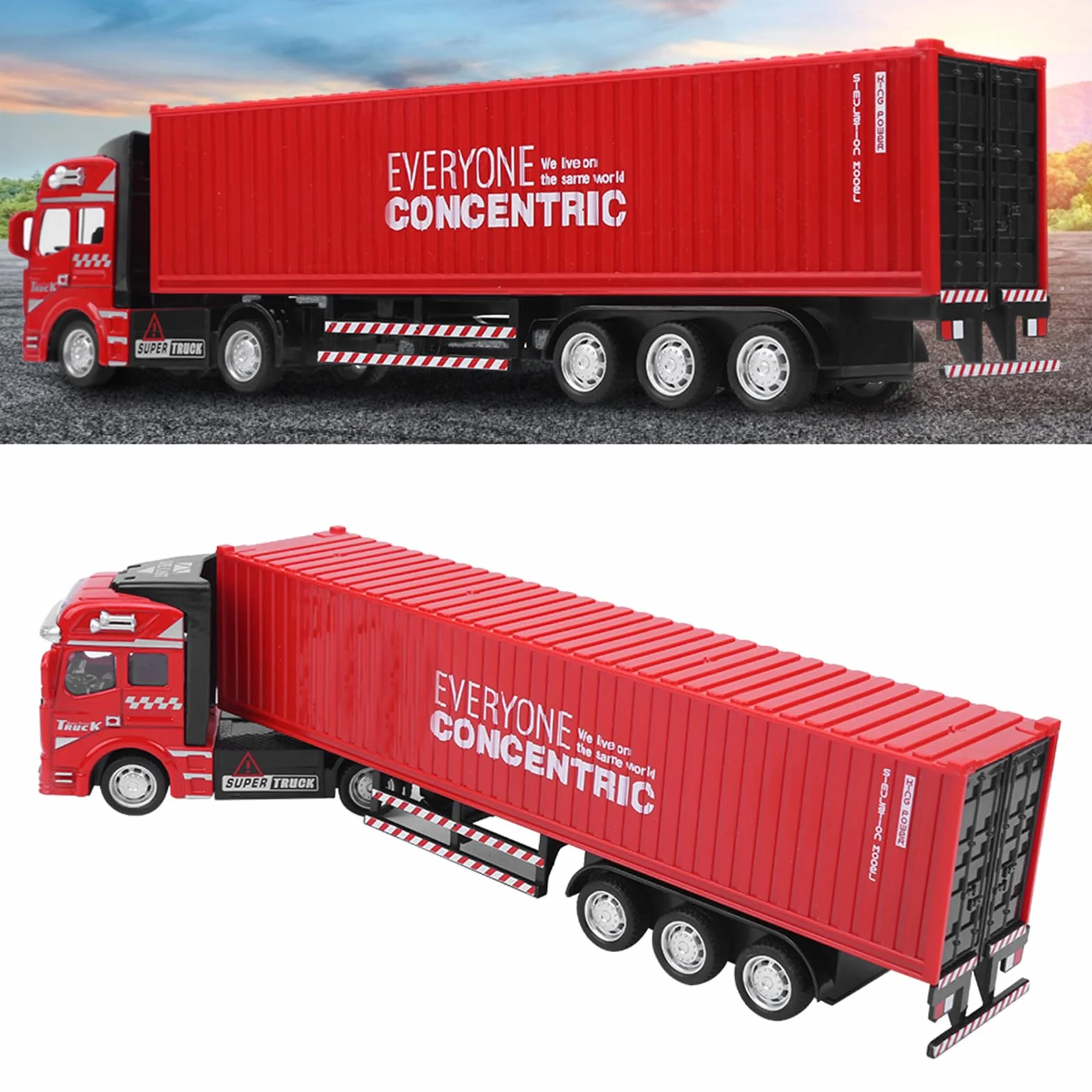48 Modello Camion Portacontainer Lega Giocattolo con Trazione e Carrozzeria Rimovibile Rosso