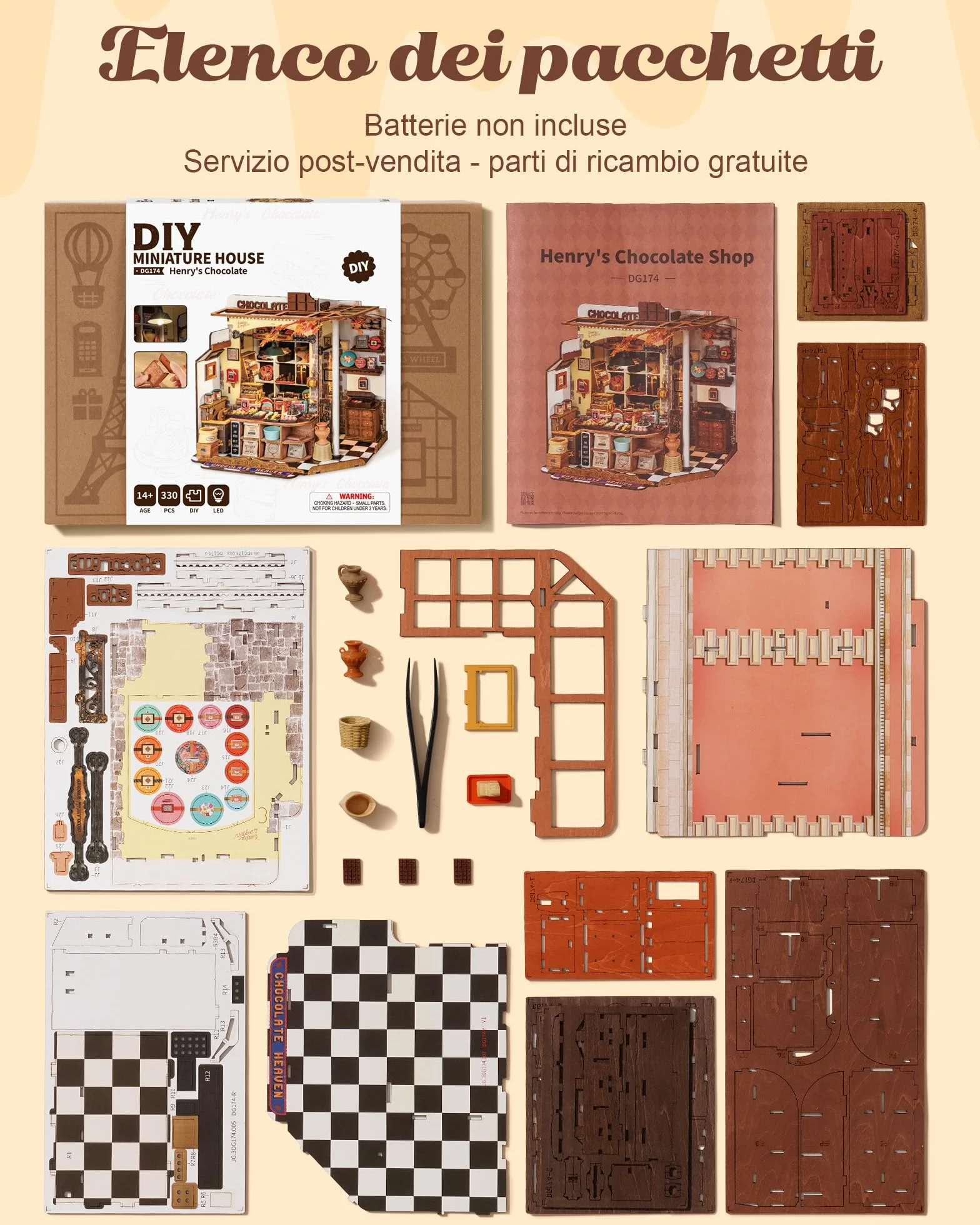 Rolife Miniature Casa Cioccolateria di Henry, 330 pezzi Kit Casa in Miniatura DIY, Modellismo da Costruire Adulti Casa delle Bambole in Legno Puzzle 3D per Adolescenti Nessun collante necessario