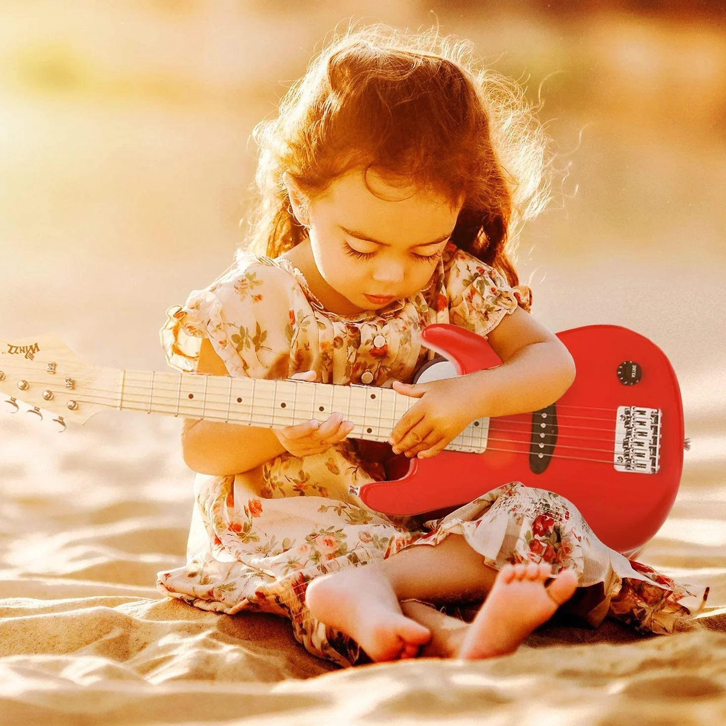 Winzz 30 Pollici Mini Chitarra Elettrica Bambini Tastiera in Acero con Amplificatore Rosso
