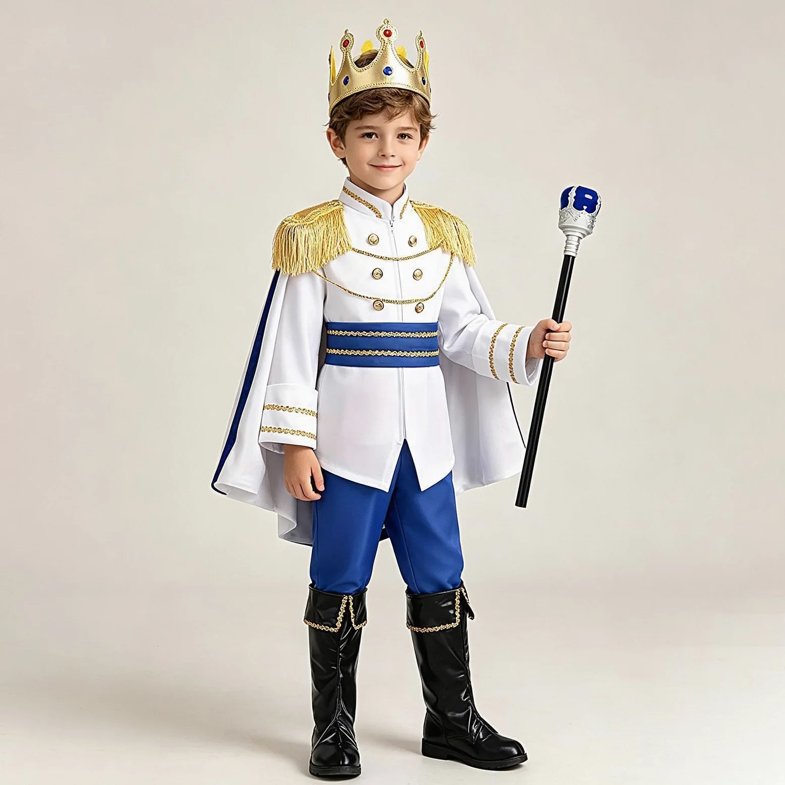 Generico Costume da Re Costume Reale Halloween a 7 Pezzi con Corona | Vestito Da Festa E Di Ruolo per Bambini Festa Carnevale Uso Quotidiano Foto di Scena Oggetti di Scena Celebrazione