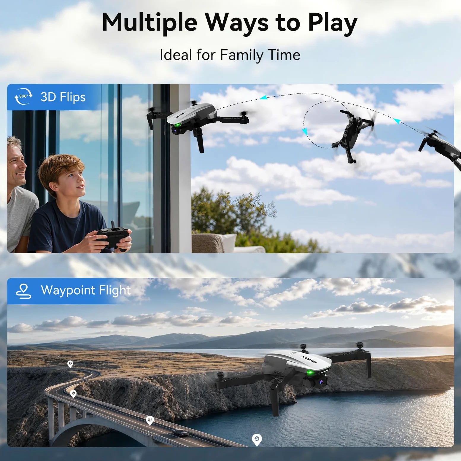 SIMREX Drone con fotocamera 1080P per bambini e adulti (bianco)