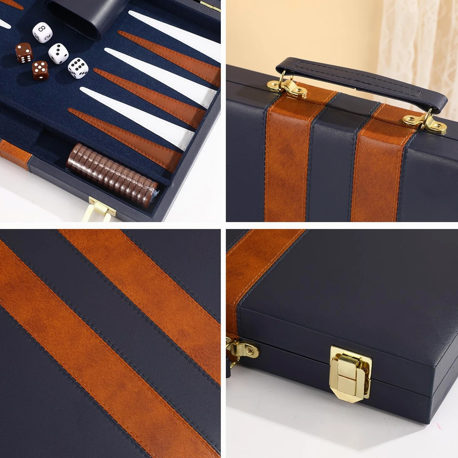 Grandi set di backgammon for adulti, giochi da tavolo classici for 2 giocatori, adulti e bambini, custodia in pelle PU di qualità scacchiera portatile(Groen,11inch)