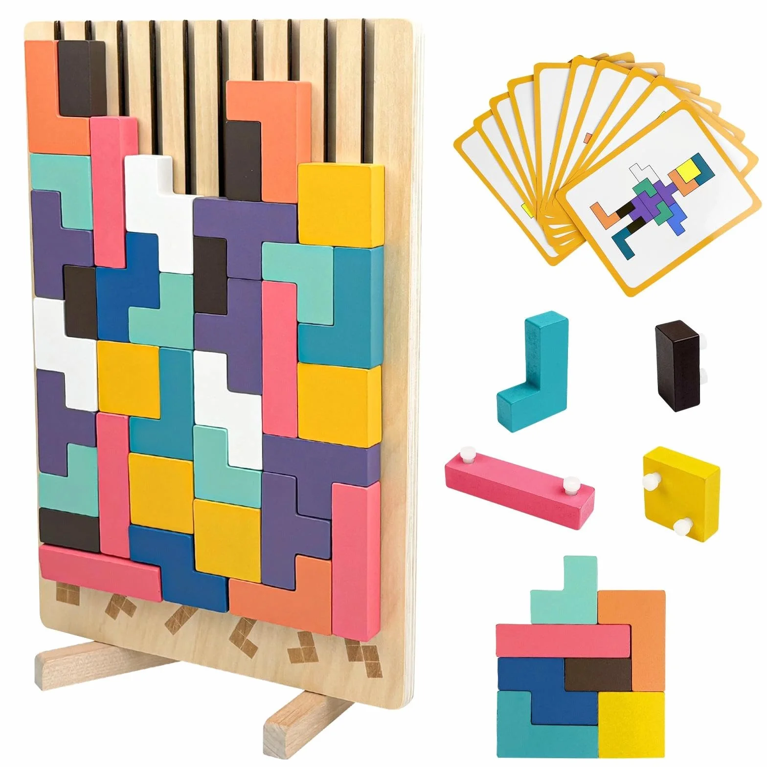 Giochi Intelligenti per Bambini Tetris Tumble Puzzle 3D di Legno Montessori Rompicapo dai 3 Anni
