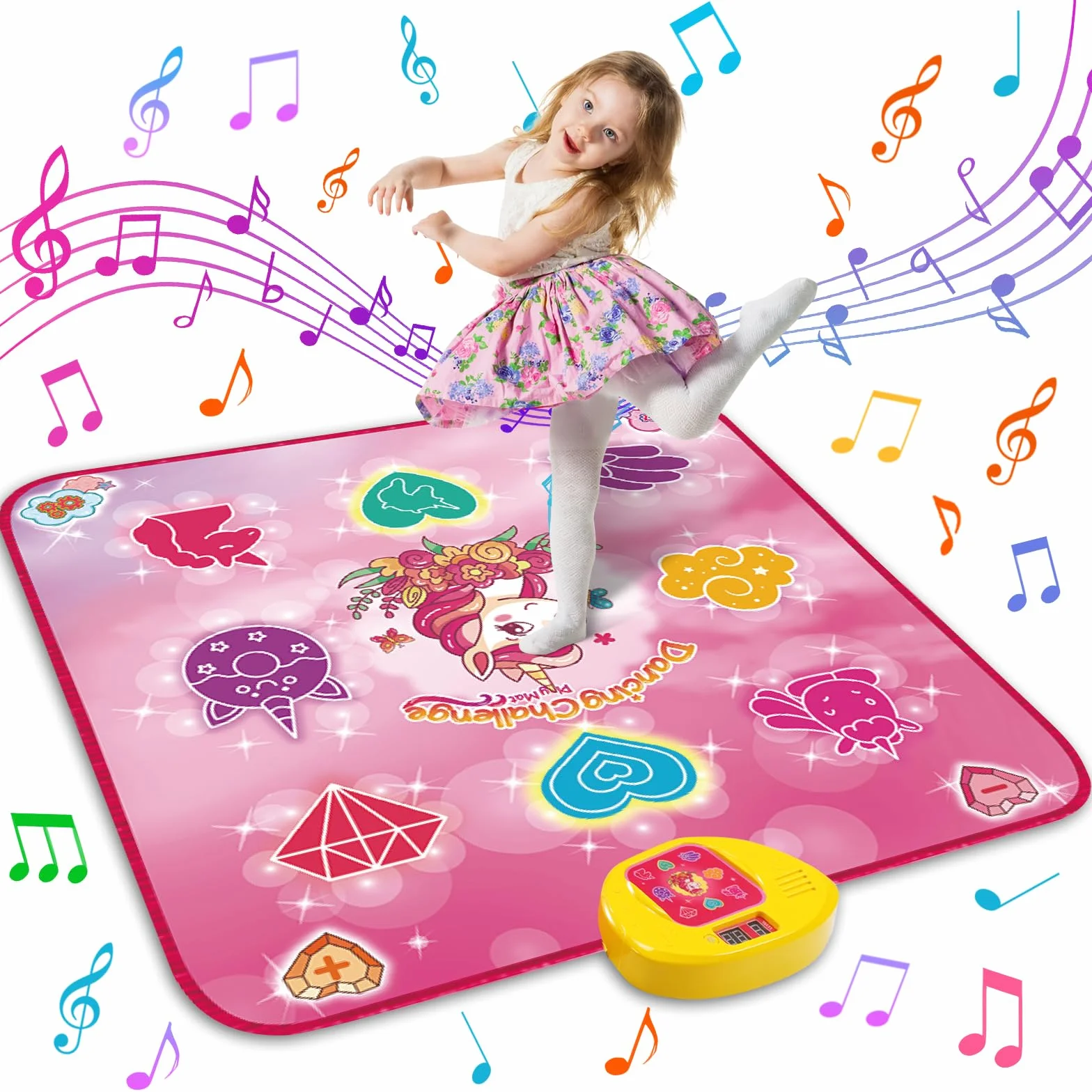 Tappetino da ballo per bambini musicale con 6 modalità di gioco e 9 luci a LED unicorno
