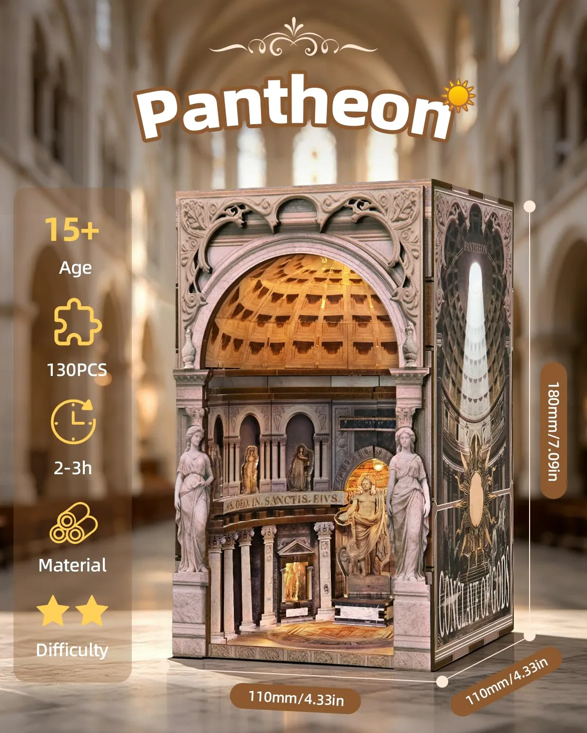 MiniCity Book Nook Kit fai da te, casa in miniatura con LED, puzzle 3D per adulti, mini casa delle bambole come libreria, libreria in miniatura, kit creativo per adulti, regalo per adulti (Pantheon)