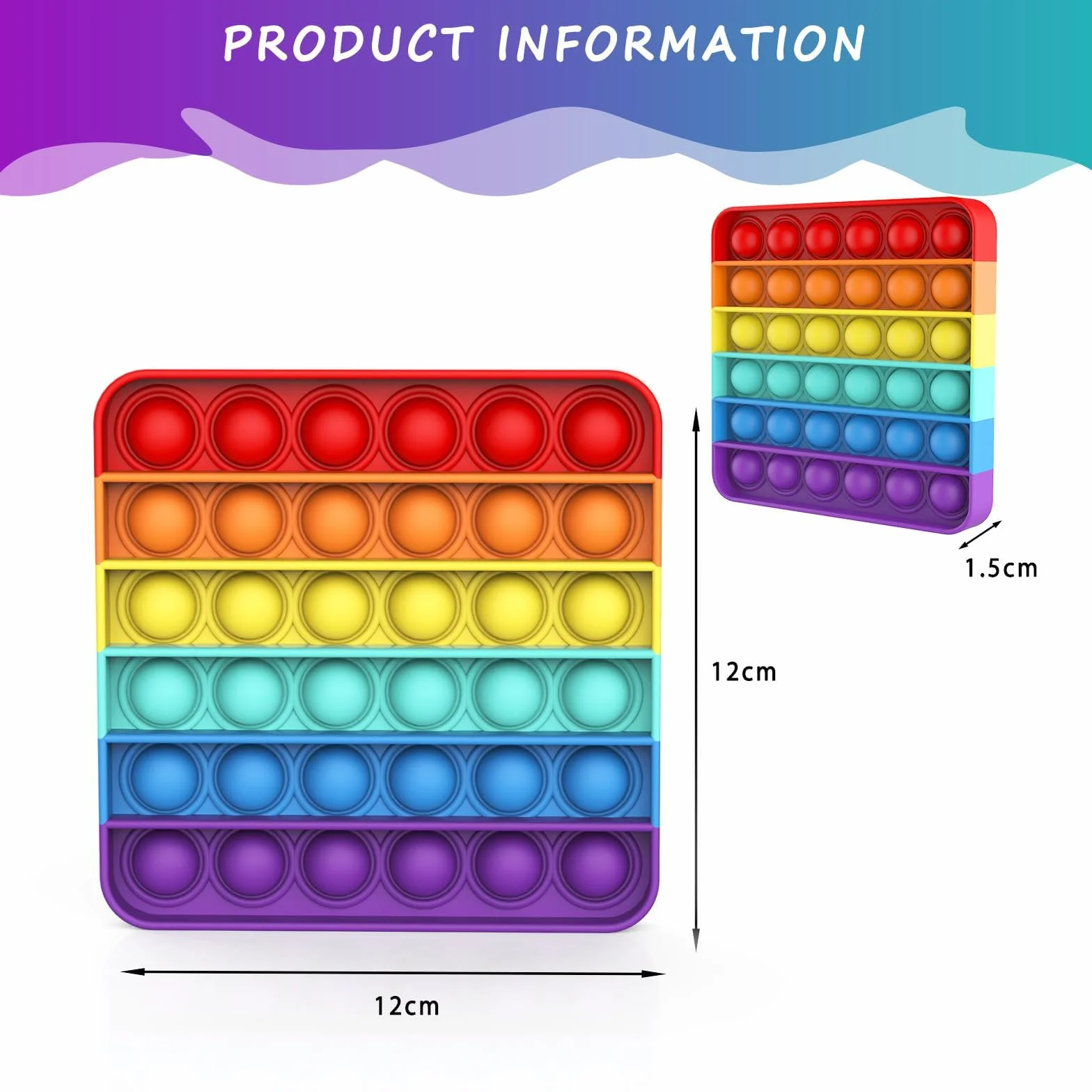 Giocattolo Sensoriale Pop Fidget Silicone Quadrato Multicolore Antistress per Bambini