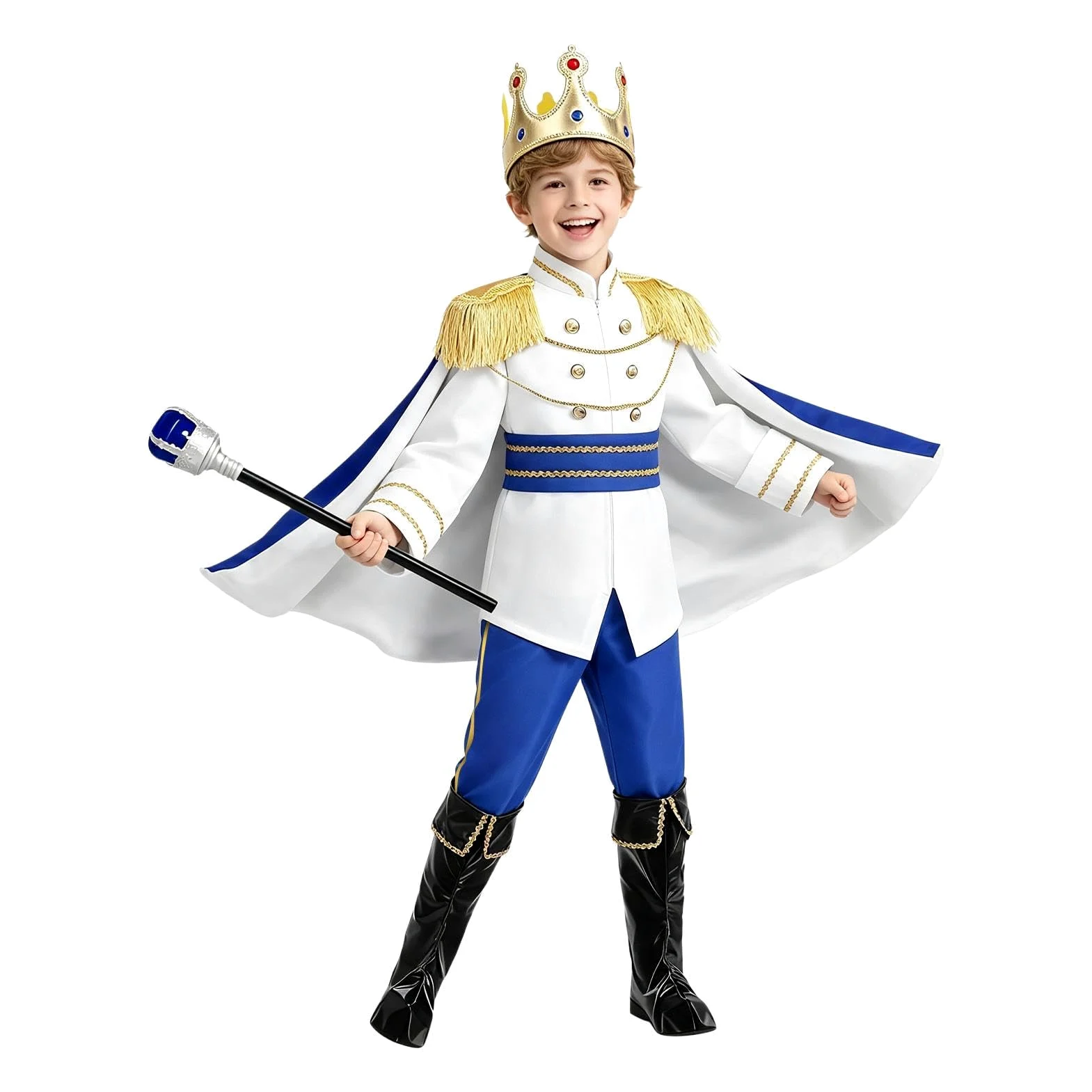 Costume da Re per Bambini Costume Reale Medievale di Halloween con Mantello | Travestimento Cosplay Ragazzi Per Bambini in Celebrazione di Carnevale, Palco e Foto, Evento Festivo