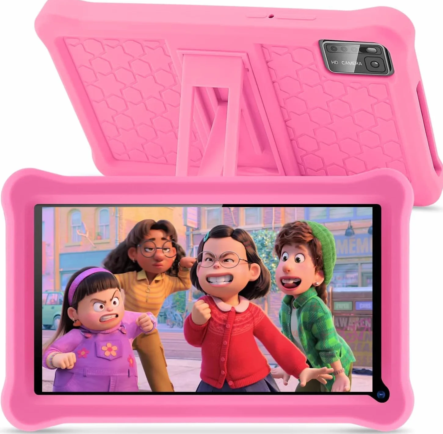 Tablet bambini 7 pollici con Controllo Parentale, Android 13, Schermo IPS, 8GB RAM 64GB ROM(256 GB Espandibile), WiFi, App Pre-installed, Doppia fotocamera, Tablet Educativo con Custodia (Rosa)