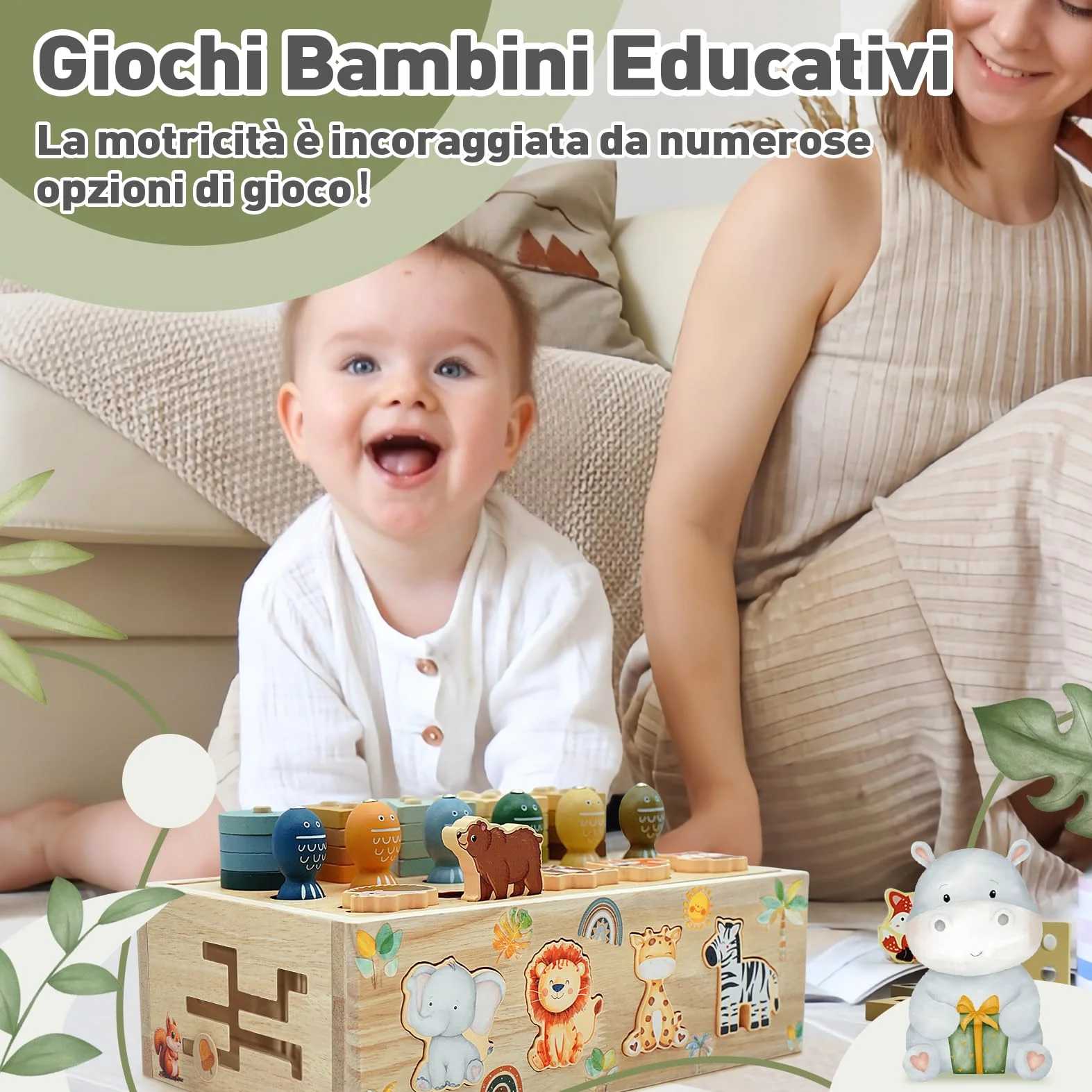 Giochi Montessori 1 2 3 Anni, 9 in 1 Giochi di Legno per Bambini 1 Anno, Giocattoli Bambini 123 Anni Montessori Maschio Femmina, Giochi Educativi 1 2 3 Anni Legno, Regalo Bambino Bambina
