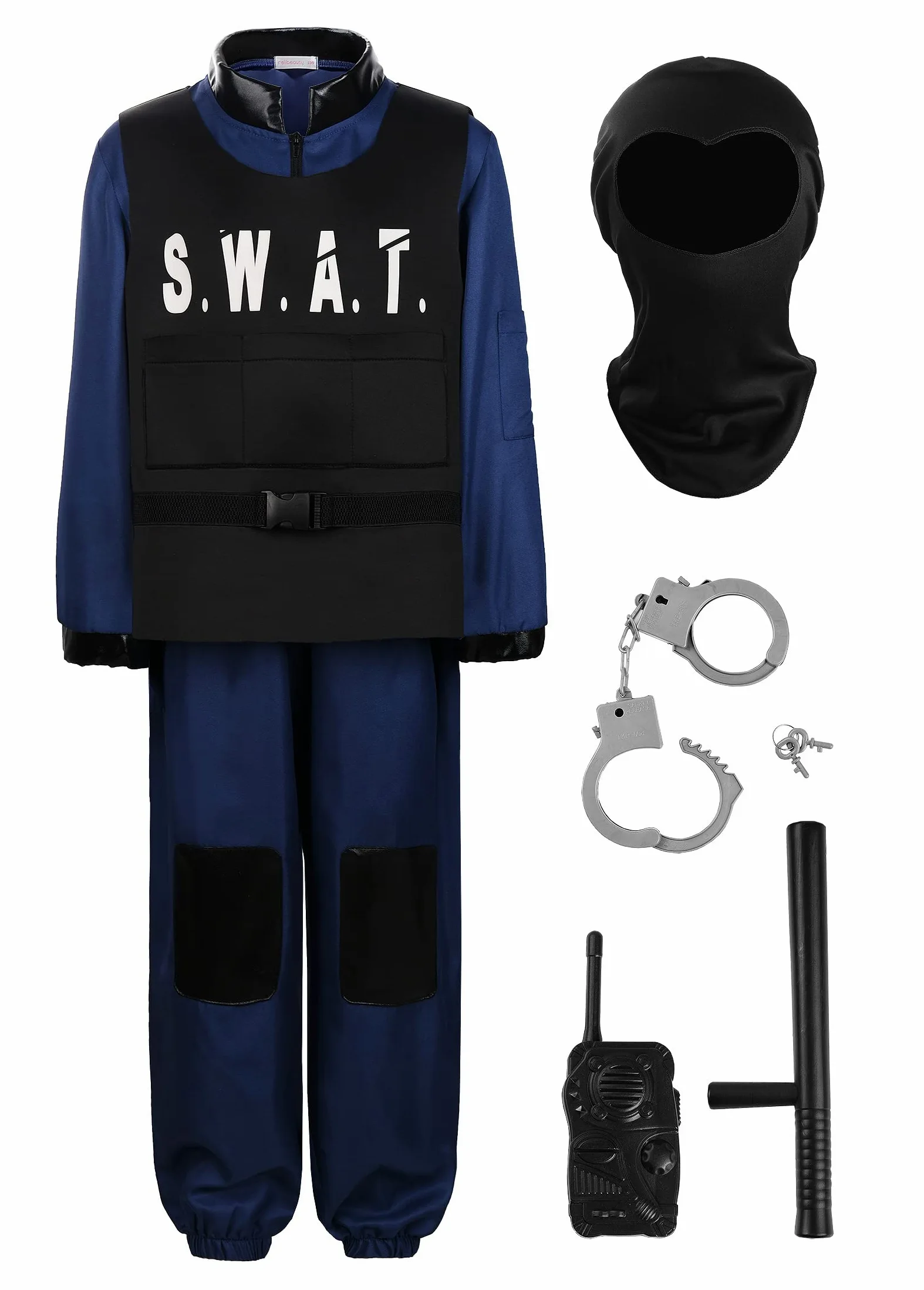 ReliBeauty Costume SWAT Bambino Ragazzo Vestito Carnevale Poliziotto con Passamontagna e Accessori Halloween, 3-12 Anni