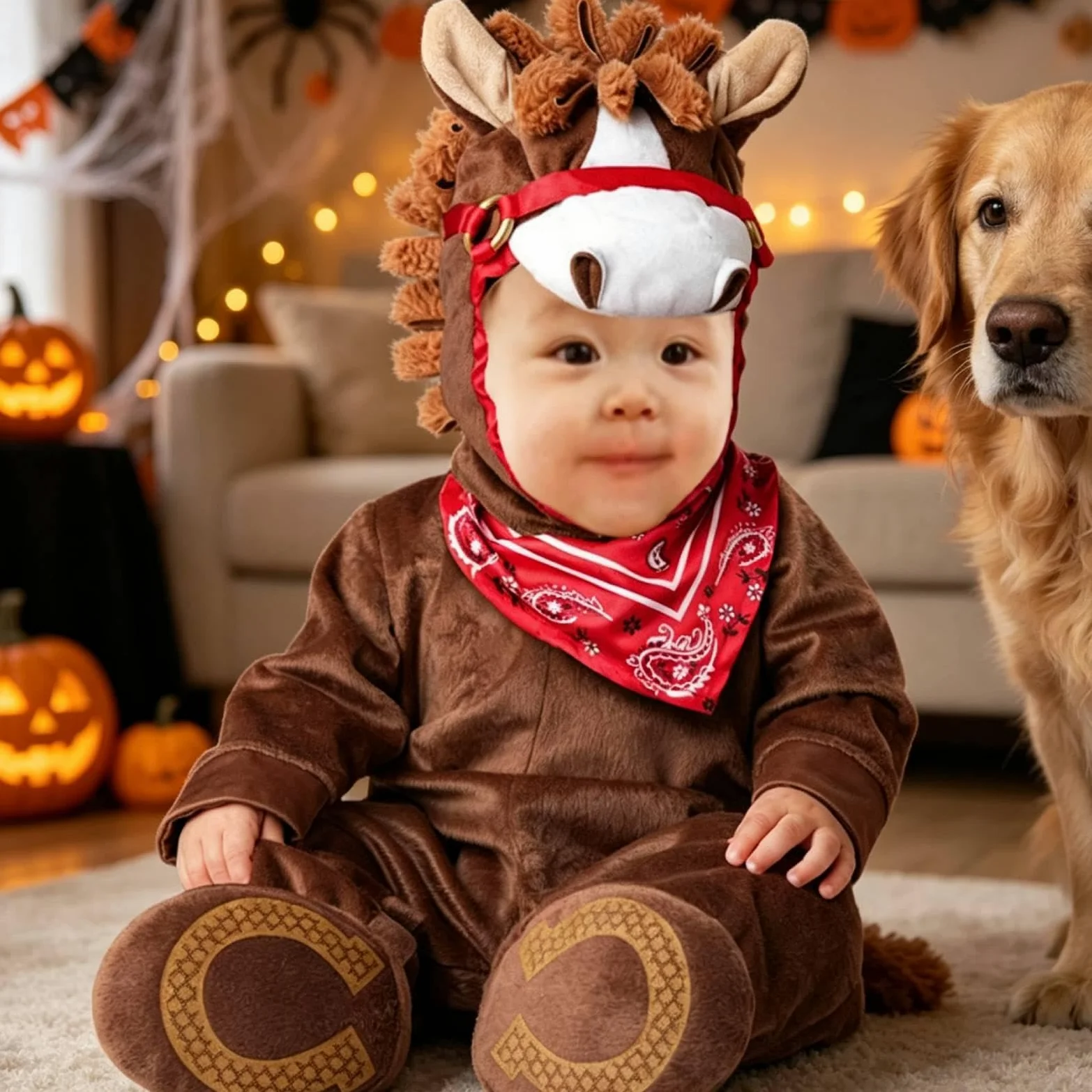 F Fityle Costume da Cucciolo di Animale per Halloween, Travestimento Originale per Feste, Divertente Tuta con Cappuccio per Cosplay e Giochi di Ruolo per, Cavallo Marrone, XL