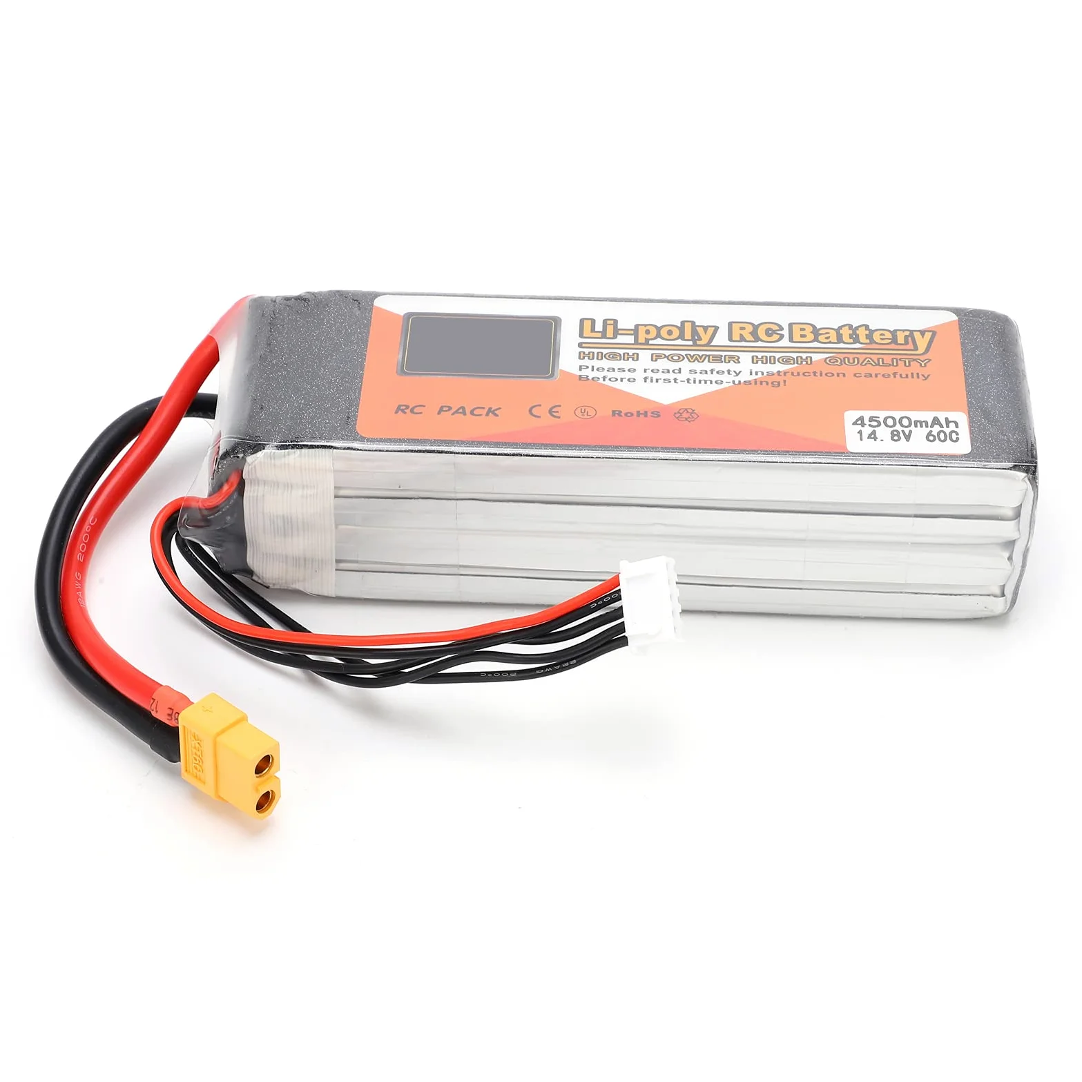 Cryfokt Batteria Lipo da 14,8 V 4500 MAh Batteria RC Durevole Ad Alte Prestazioni per Auto RC Barche Droni 135x42x35mm