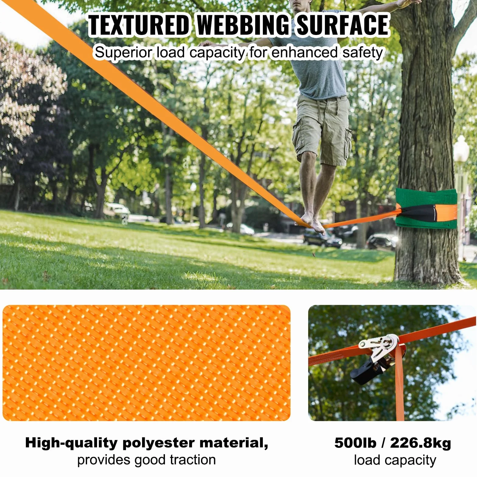 VEVOR Kit Slackline con linea di allenamento, attrezzatura da 18,3 m per il cortile, corda stretta facile da installare per bambini e adulti, set completo Slackline con protezioni per alberi