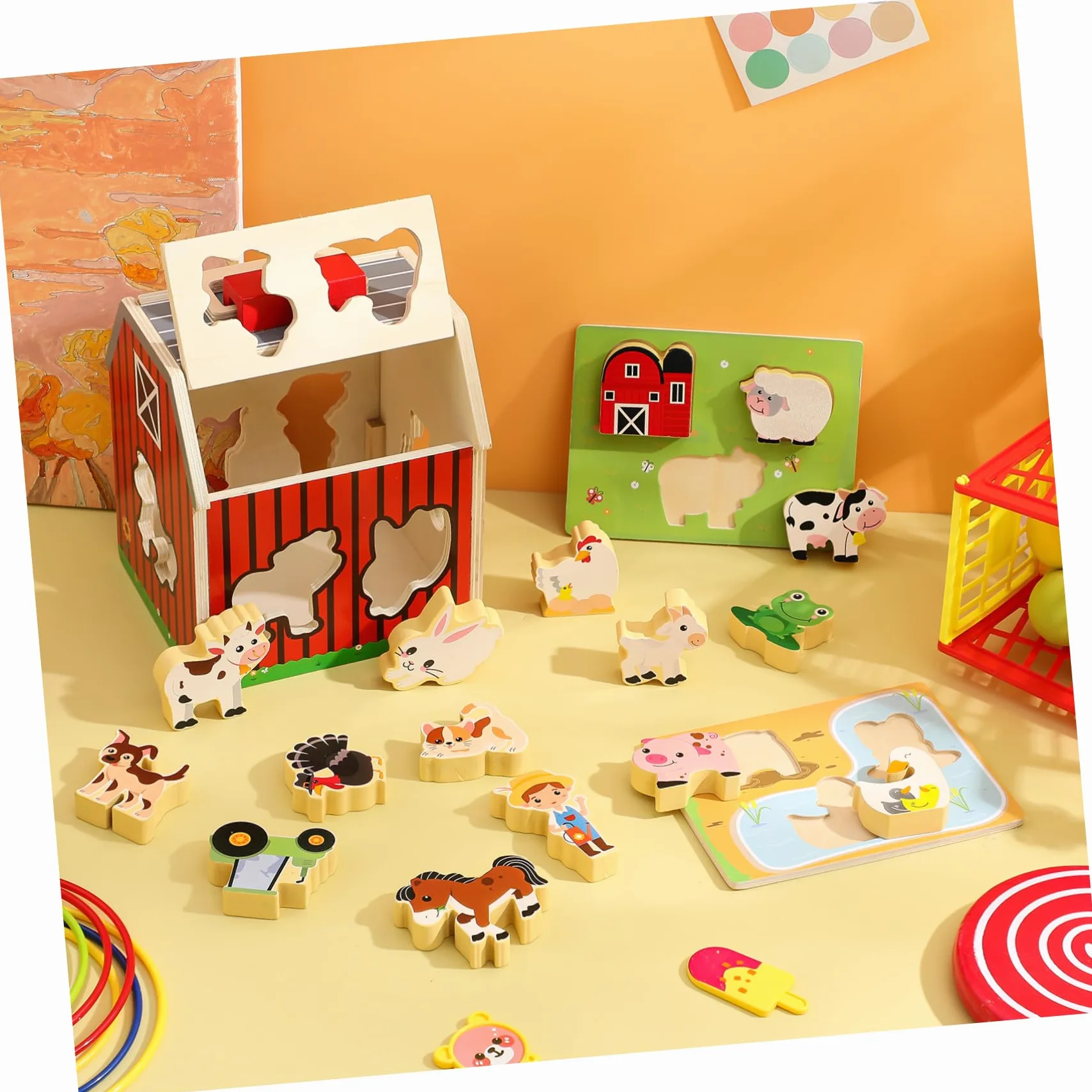 Toddmomy Giocattoli Montessori Fattoria per Anni Animali in Legno Sicuri e Didattici con Fienile Stimolazione Visiva e Sviluppo Cognitivo per Piccoli