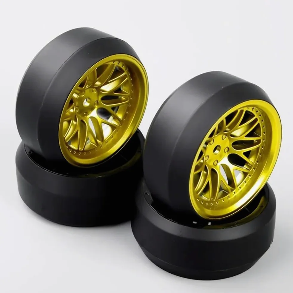 1 set di 4 pneumatici e cerchioni RC da drift in scala 1/10, offset 6 mm, esagonale 12 mm, compatibile con vari modelli di auto.