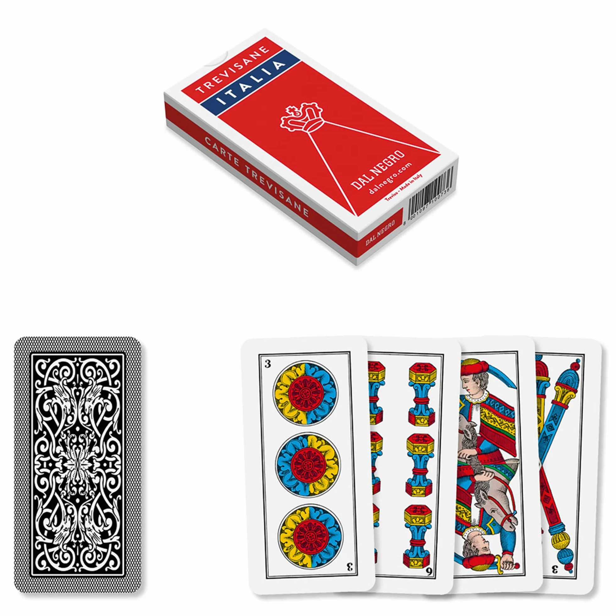 Dal Negro - Mazzo di carte regionali Trevisane Italia, composto da 40 carte in cartoncino, ideali per scopa e briscola.