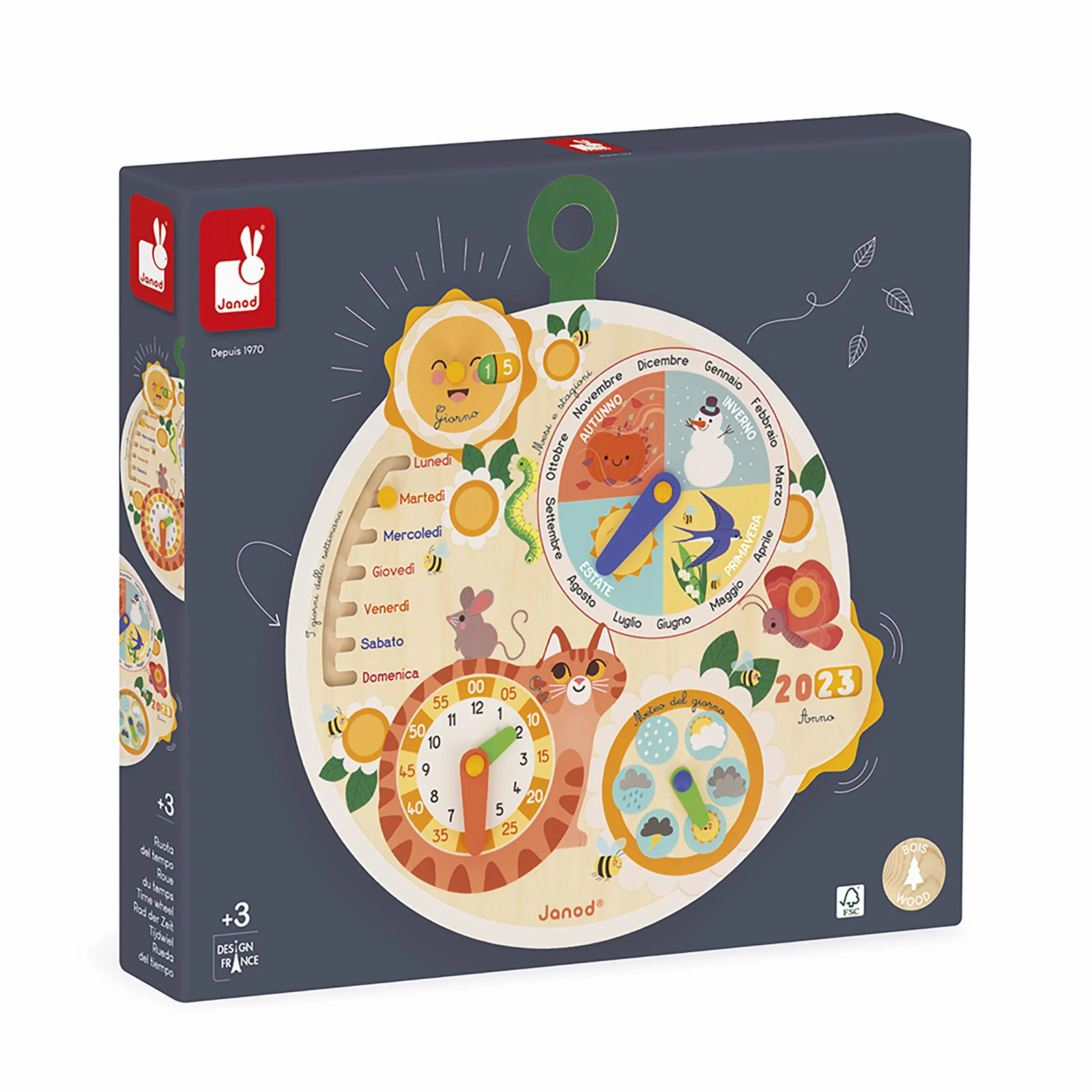 Janod - Ruota del Tempo in Legno FSC - Calendario Educativo per Bambini - Gioco Educativo - Giocattolo in Legno FSC - dai 3 Anni, J09624