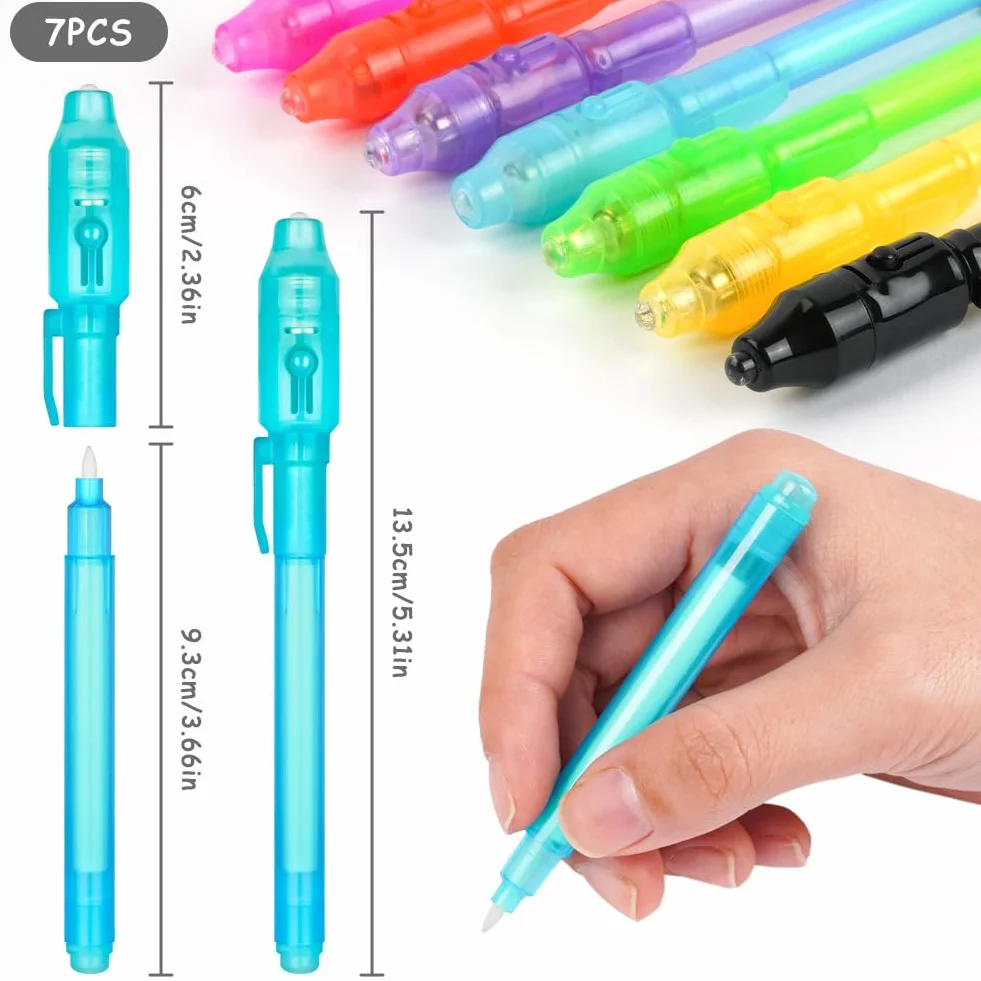 OFFCUP Penna Invisibile, 7 Penne a Inchiostro Invisibile, Pennarello di Sicurezza UV Magico, Regalo Messaggio Magico