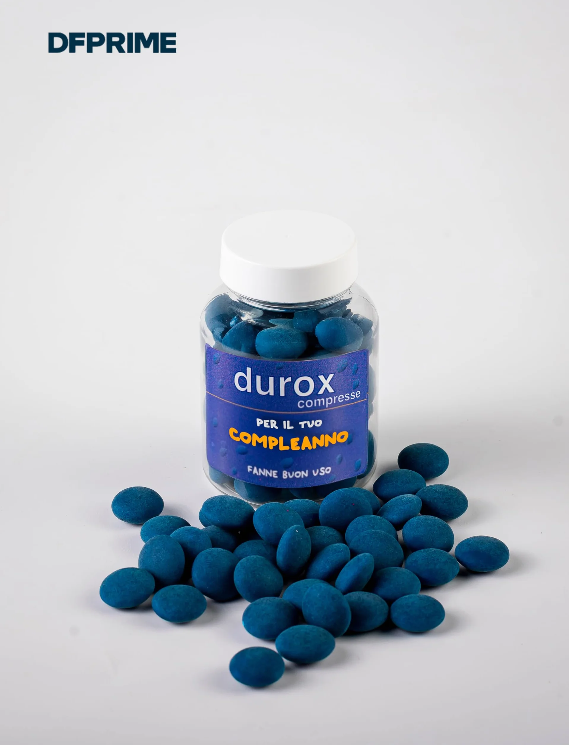 DUROX Compresse Blu Compleanno – Scherzo Wiagras Goliardico per Compleanno Uomo – Idea Regalo Divertente per Compleanno – Confetti Blu al Cioccolato – FANNE BUON USO – Confezione Simpatica