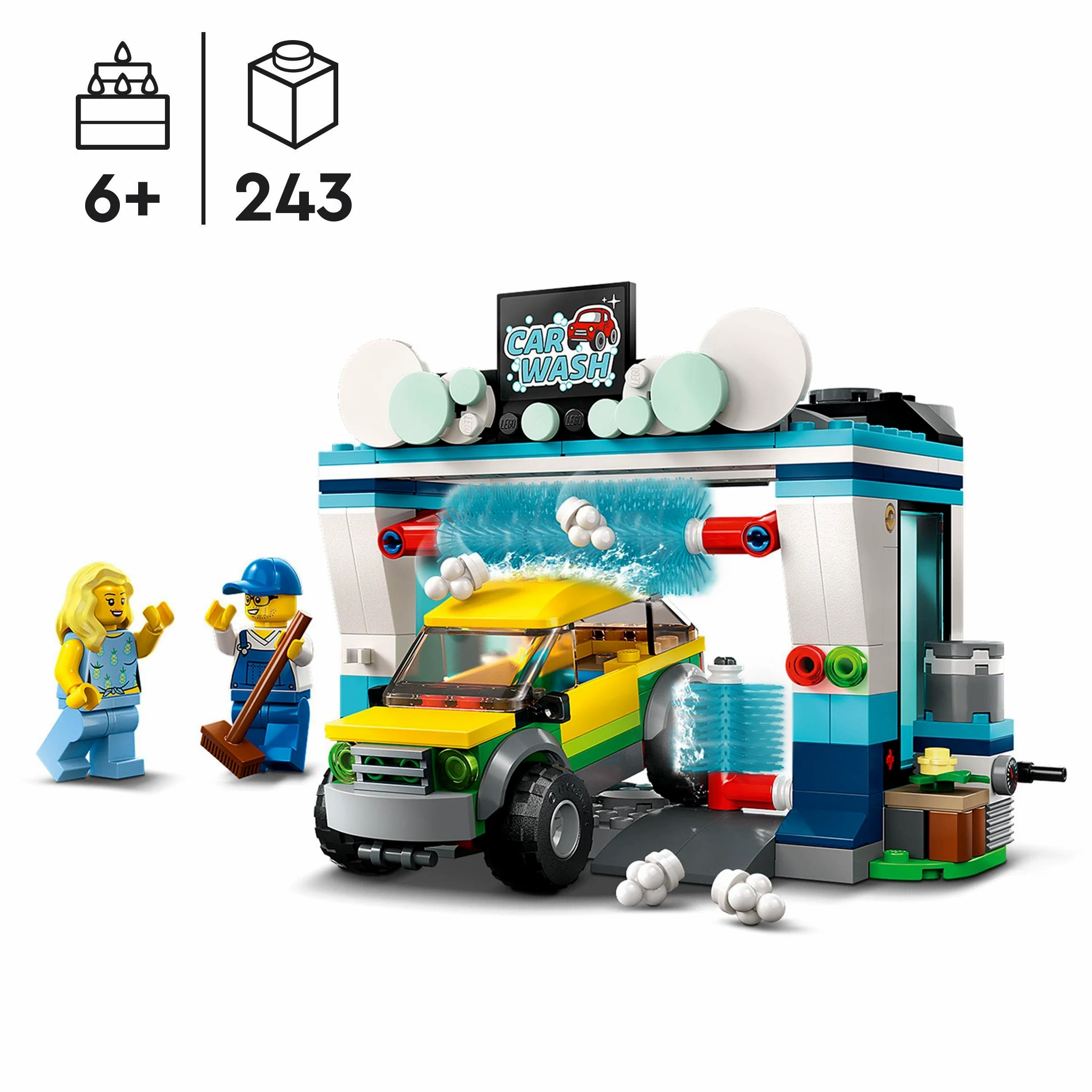 LEGO City Autolavaggio, Gioco per Bambini e Bambine di 6 Anni, Set con Spazzole Rotanti, Macchina Giocattolo e 2 Minifigure, Piccola Idea Regalo 60362
