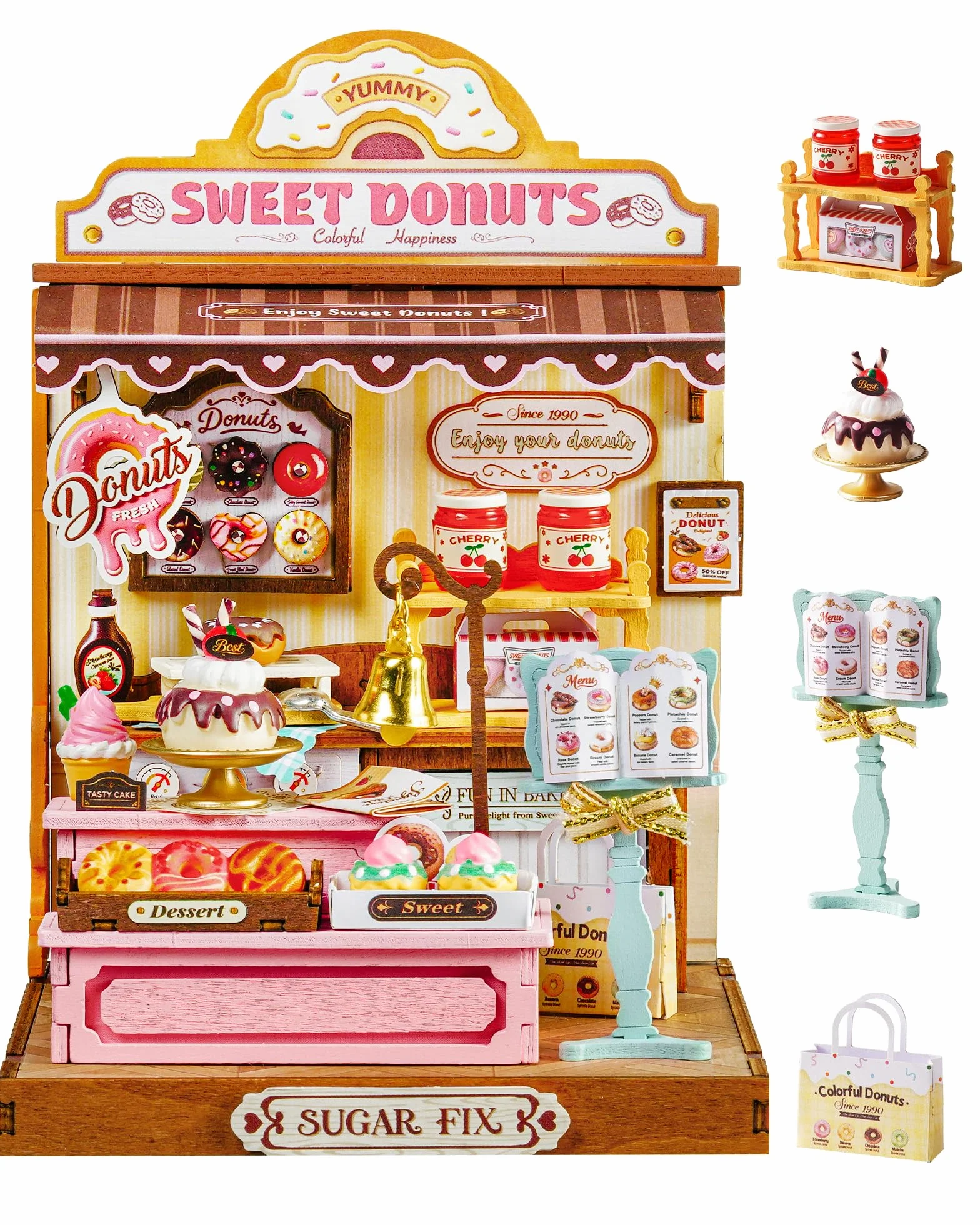 Rolife Miniature Casa Sweetie's Donut Shop, 141 pezzi Kit Casa in Miniatura DIY, Modellismo da Costruire Adulti Casa delle Bambole in Legno Puzzle 3D Nessun collante necessario