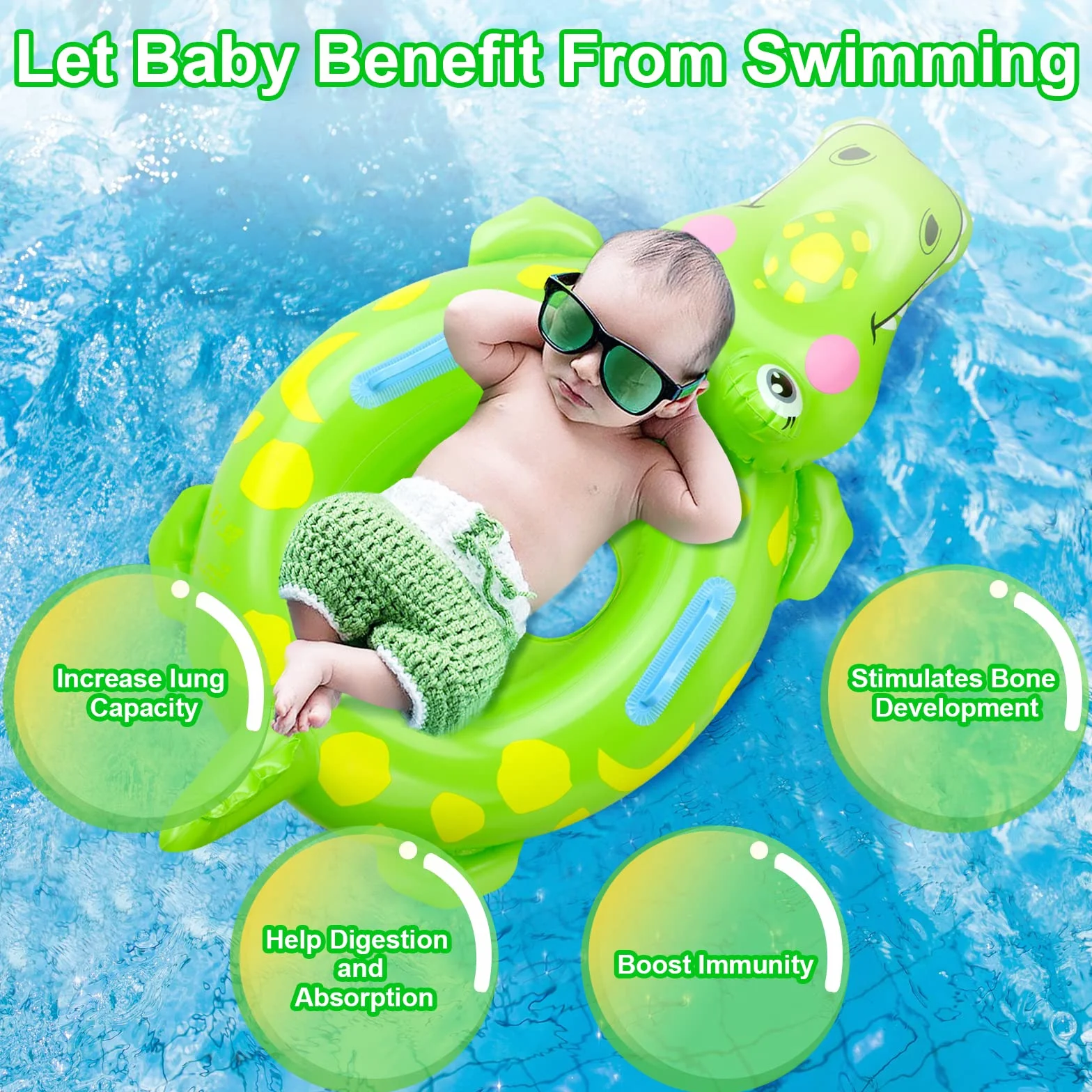 Anello di Nuoto a Forma Coccodrillo, 3D Baby Float Salvagente con Seggiolino, Salvagente Neonato Galleggiante Gonfiabile del Bambino Dell'anello di Nuoto del Bambino, Bambini Piscina Giocattolo