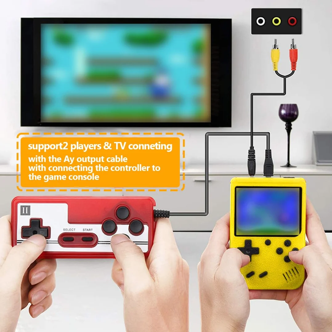 NHQZ Console Portatile con Giochi Arcade,Mini Console di Giochi Retrò,500 Giochi Classici,per Due Giocatori,con Controller Portatile e Uscita AV,Schermo da 3,0 Pollici,per Bambini e Adulti (Giallo)