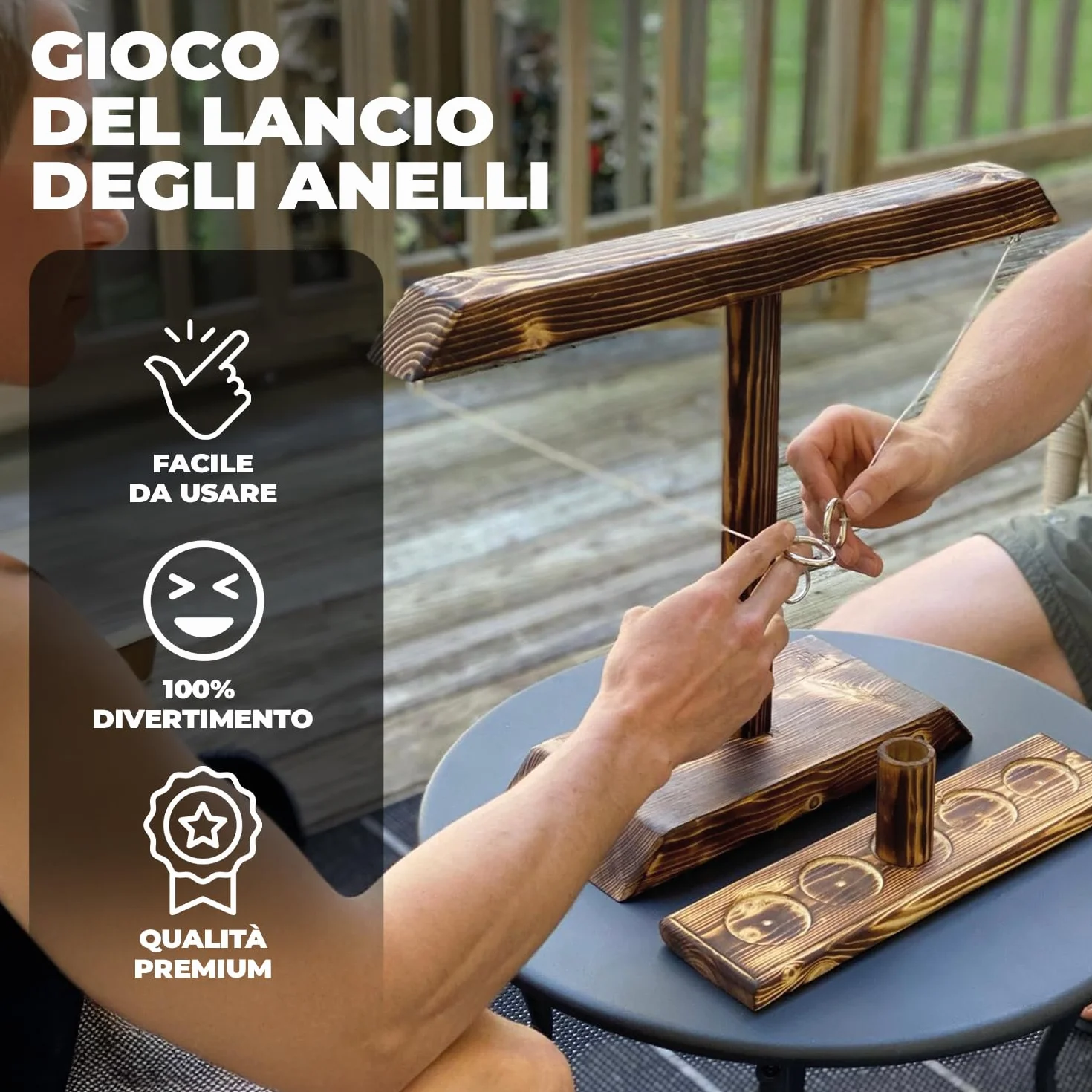 Original Cup Gioco Ring Toss® | Gioco di abilità in Legno | qualità Premium | Lanciatore di Anelli Appeso | Chi sarà Il più Veloce? | all'Interno e all'aperto | Adulti | 100% Legno | SparkL®