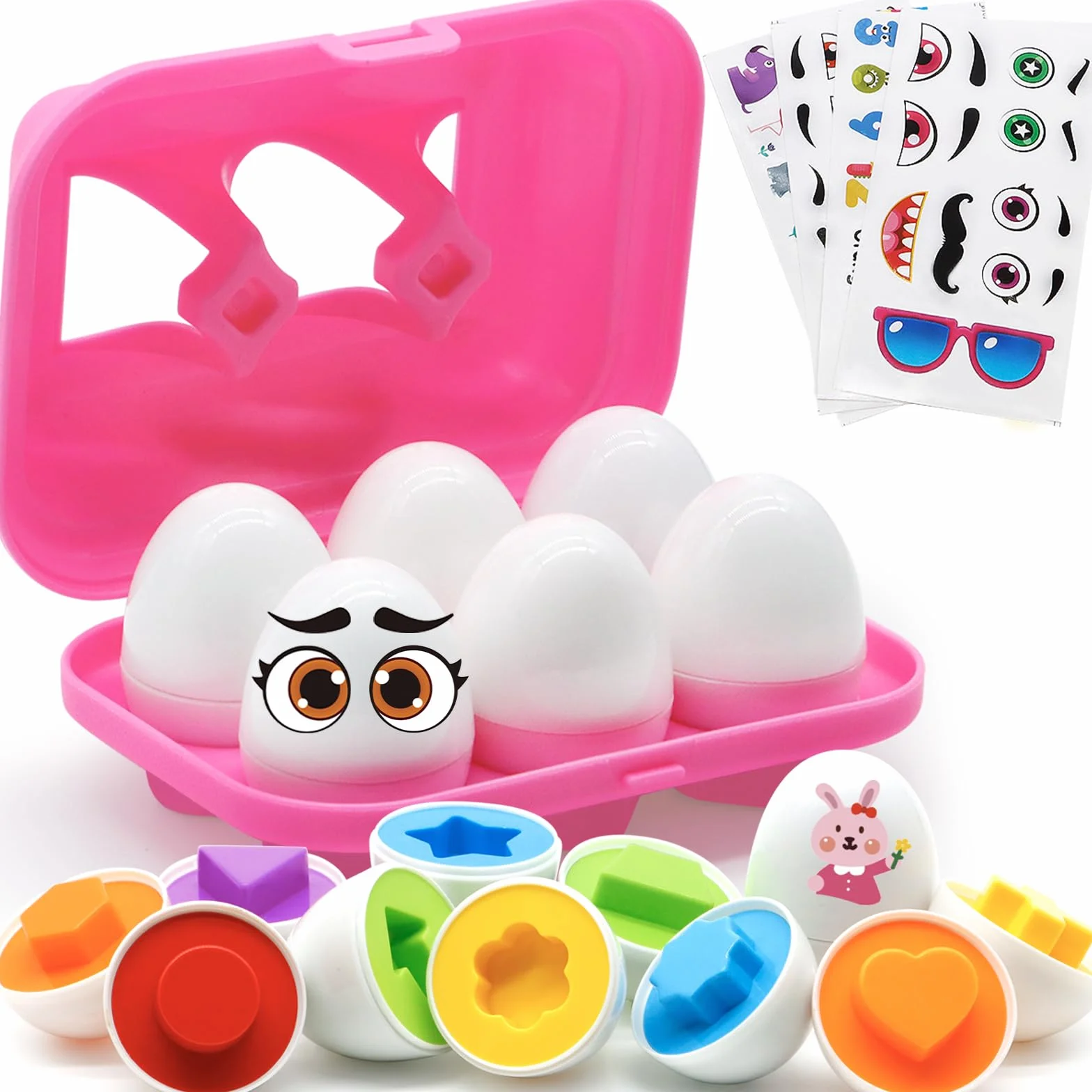 MOONTOY Uova Abbinate Montessori 6pcs Plastica uovo di pasqua Colore e Forma Riconoscimento Giocattoli Uova Natale Viaggio Educativi Viaggio Regalo per Bambini 1 2 3 Anni